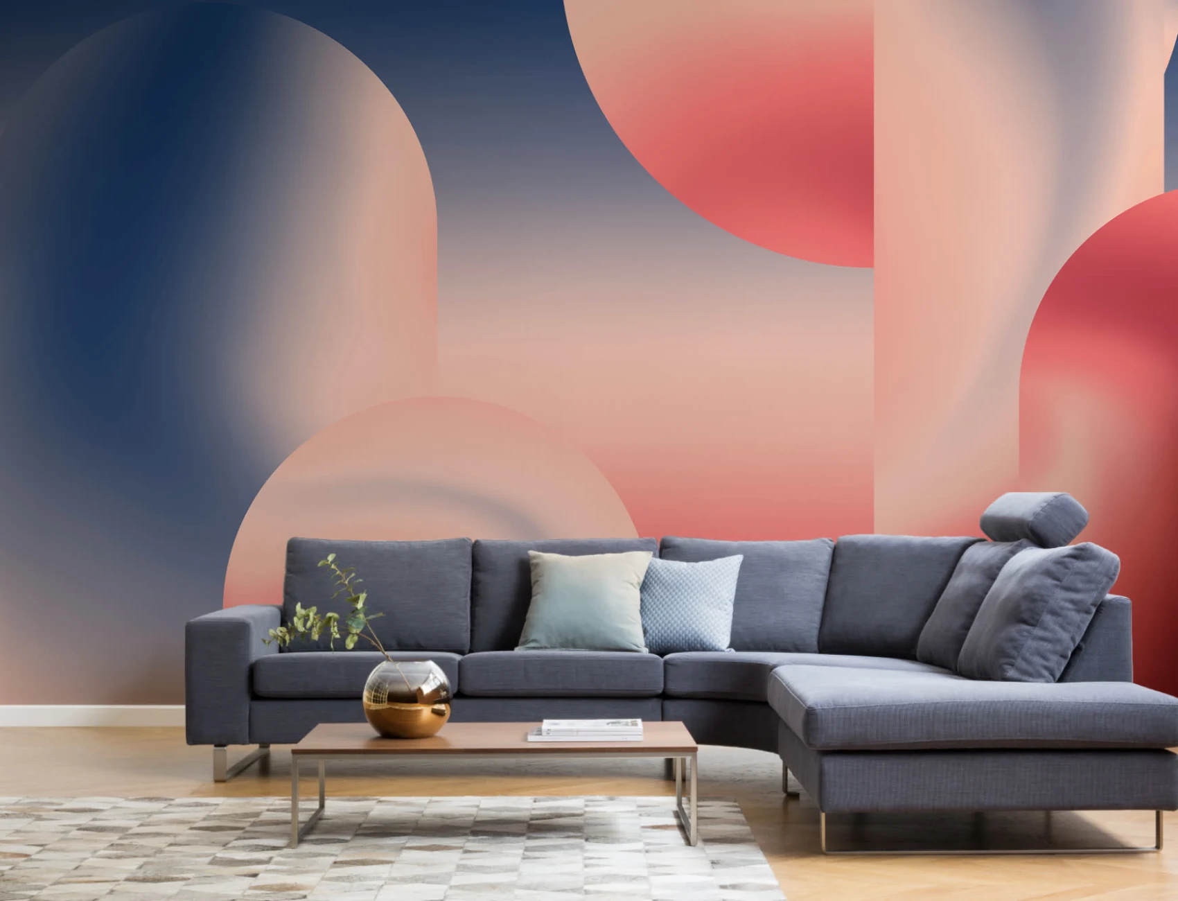 Red & Navy Ombre Abstract Shapes Wall Mural