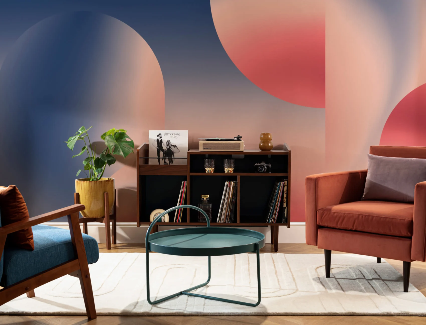 Red & Navy Ombre Abstract Shapes Wall Mural