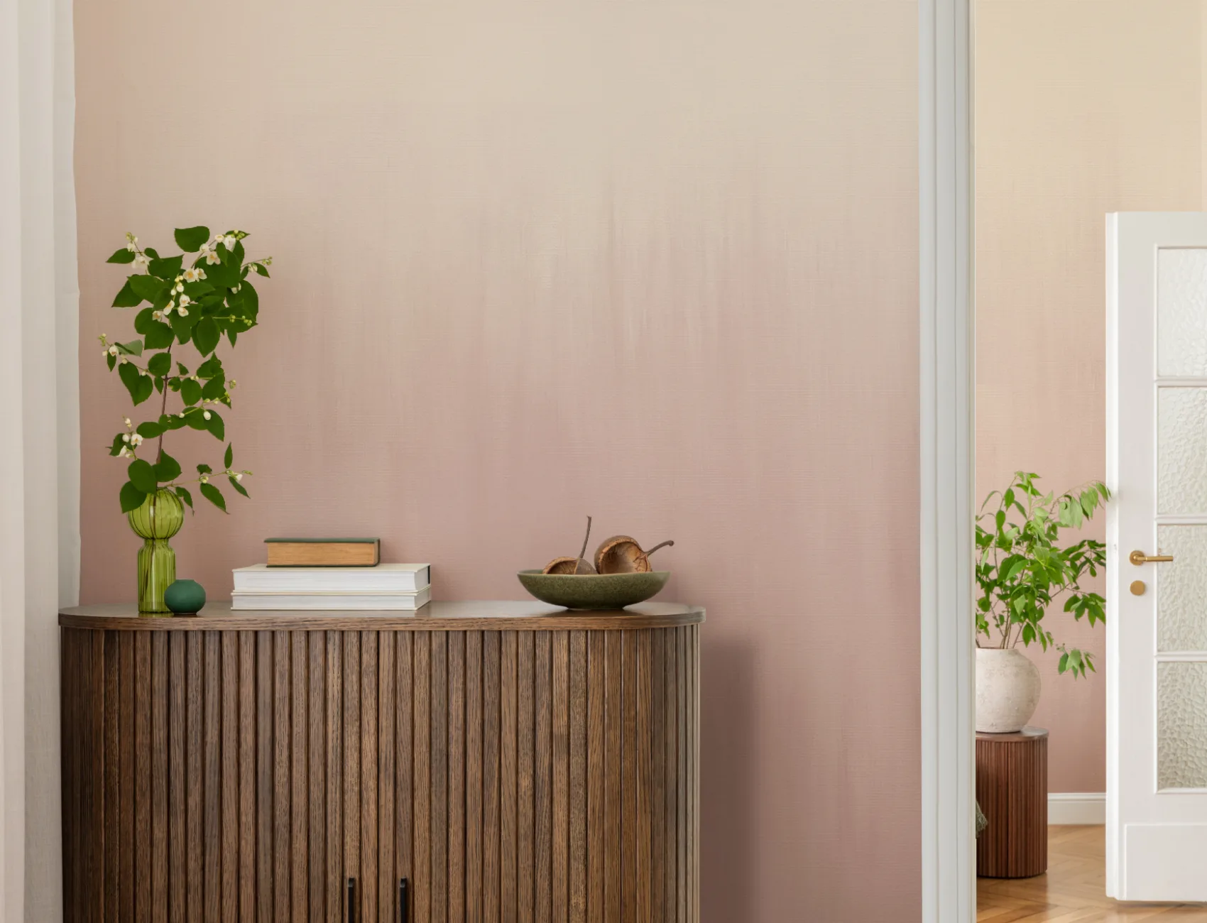 Soft Pink Gradient Abstract Mural For Serene Spaces