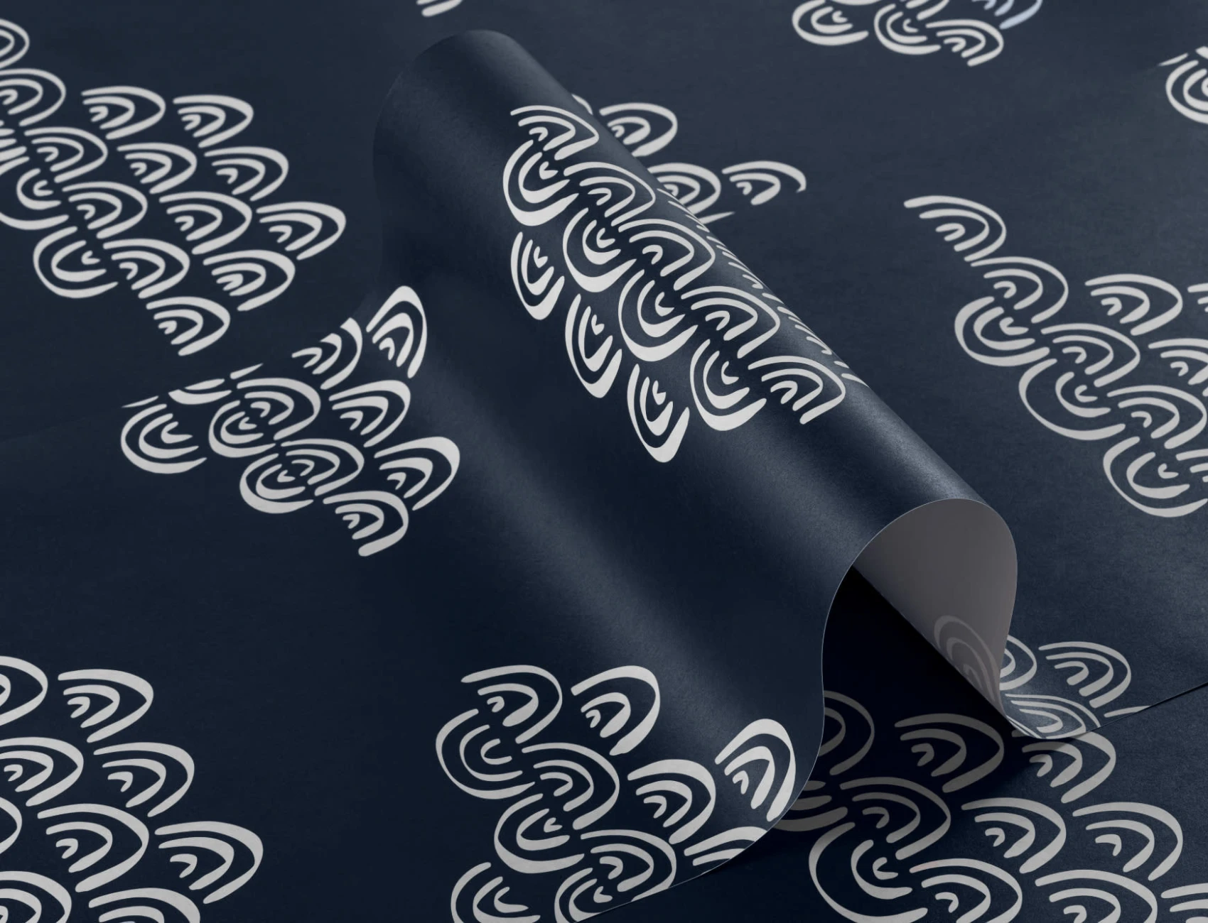Navy Blue Japanese Clouds Repeat Pattern Wallpaper