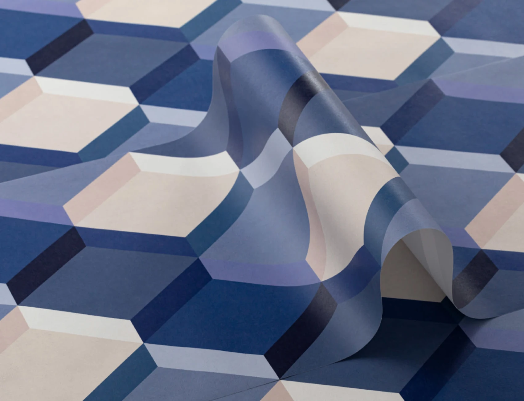 Papier Peint 3D avec Motif Imitation Carrelage Bleu et Blanc