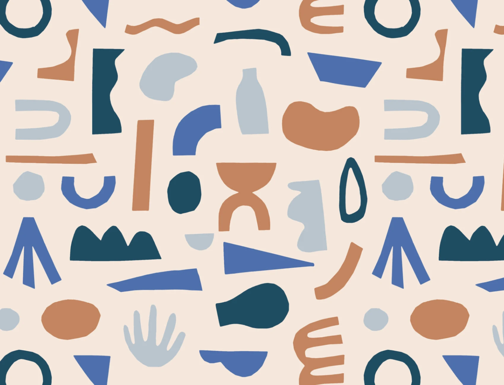 Blue & Neutral Abstract Shapes Repeat Pattern Wallpaper