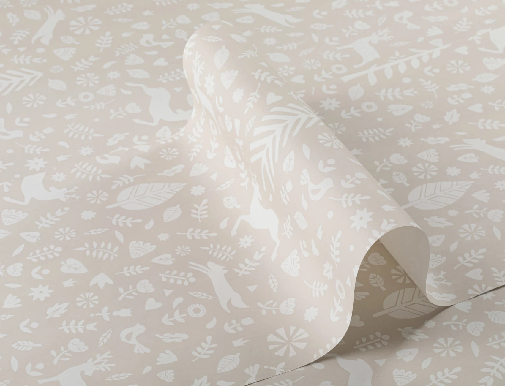 Papel Pintado Festivo con Motivos Folclóricos Escandinavos Beige