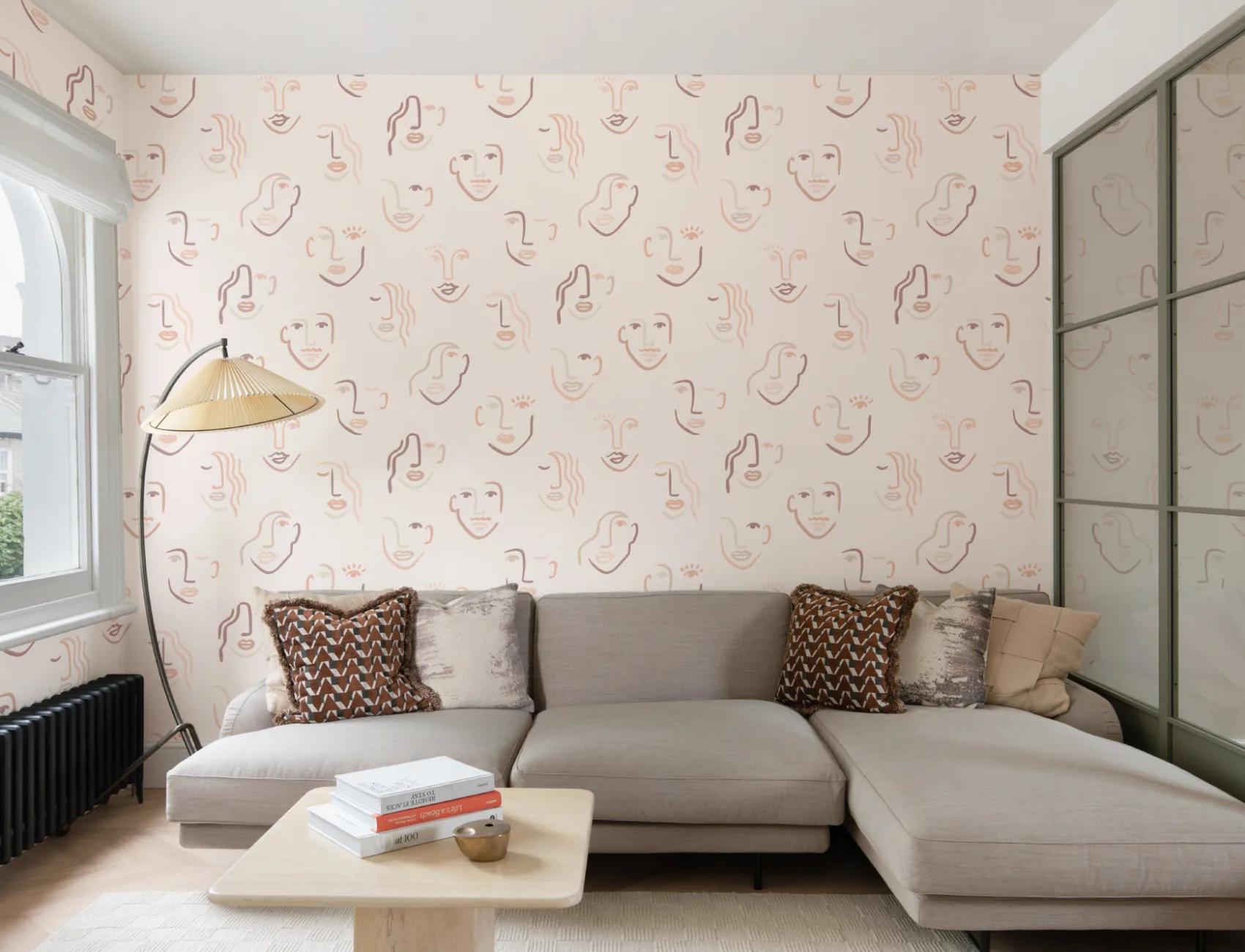 Abstract Faces Neutral Boho Repeat Pattern Wallpaper