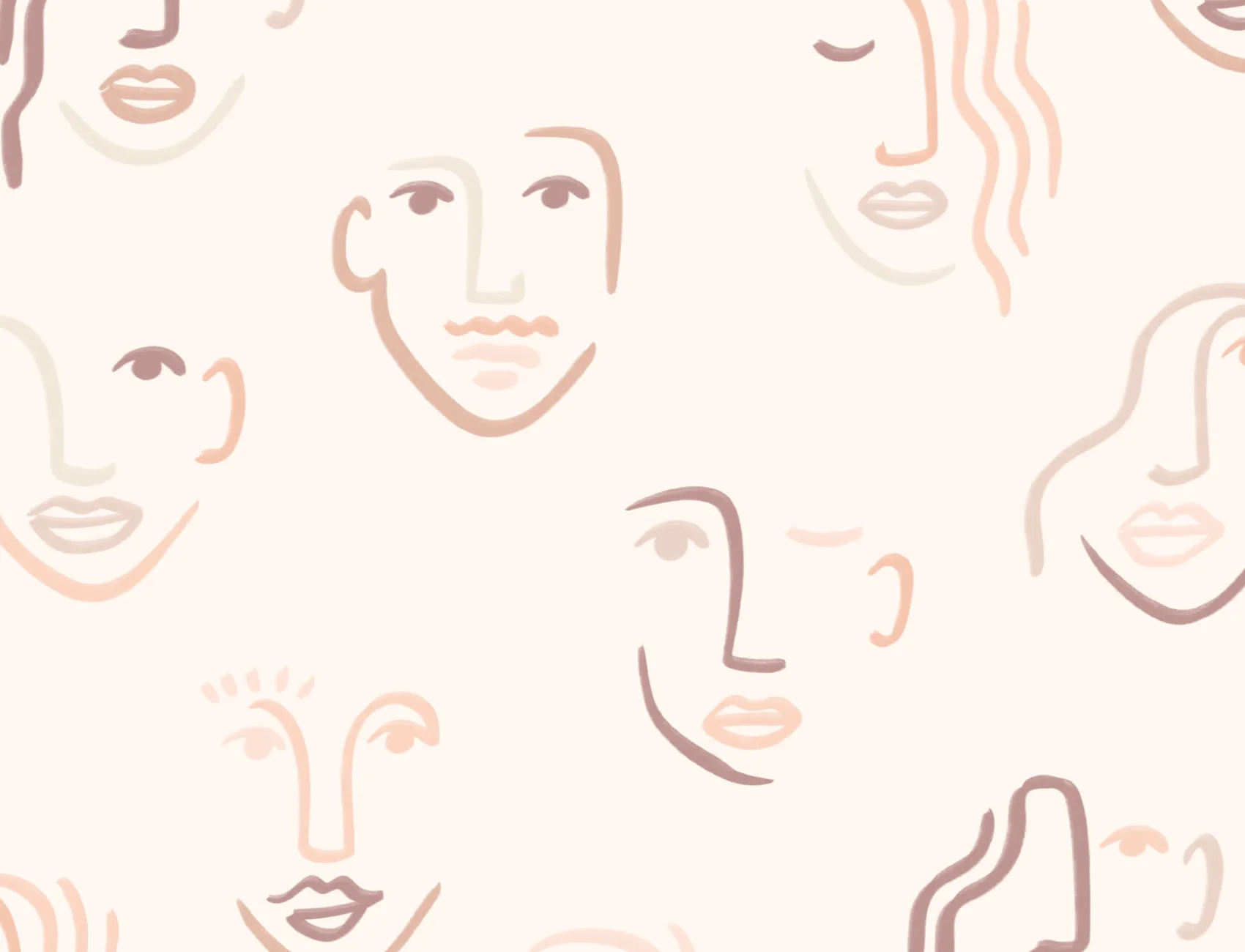 Abstract Faces Neutral Boho Repeat Pattern Wallpaper
