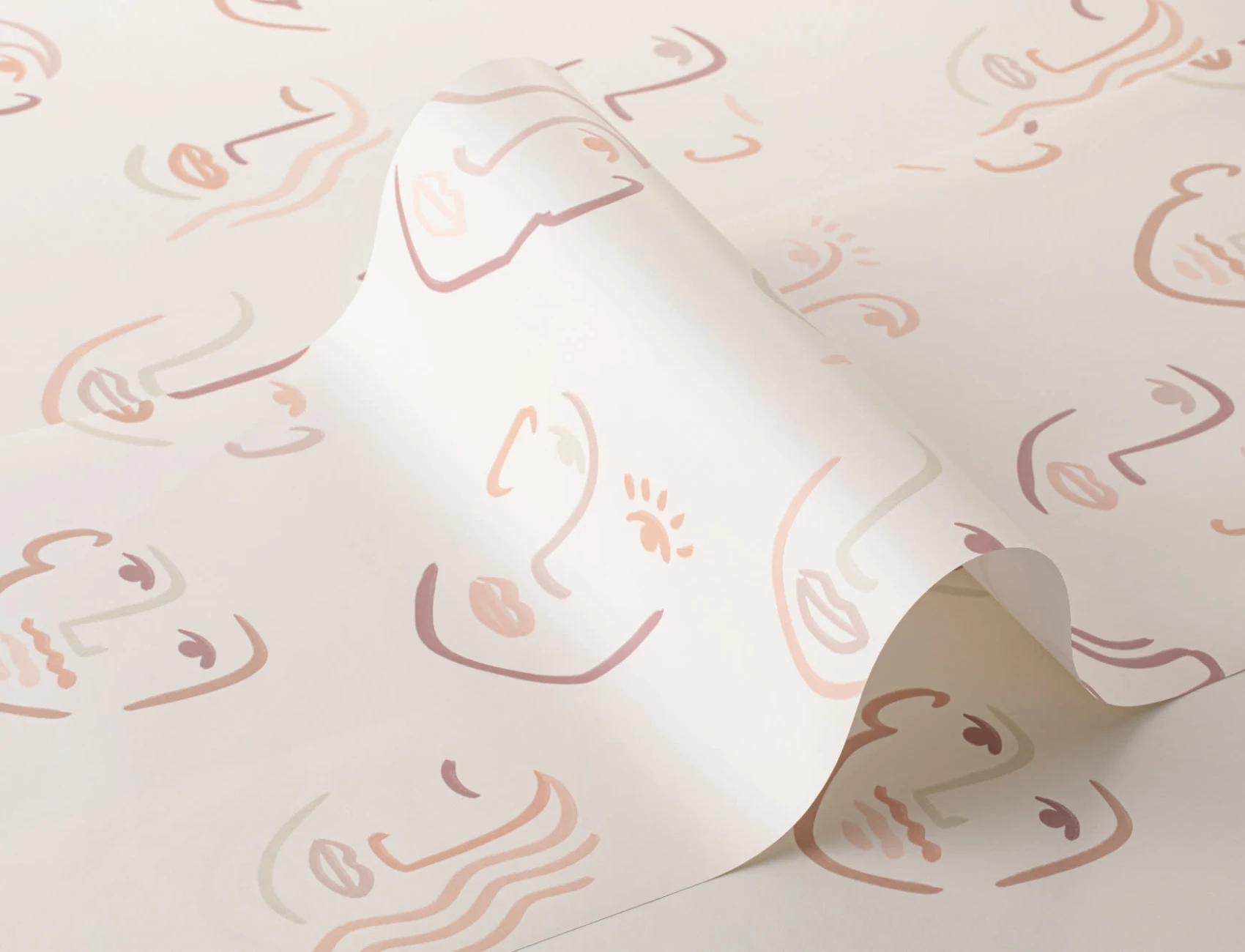 Abstract Faces Neutral Boho Repeat Pattern Wallpaper