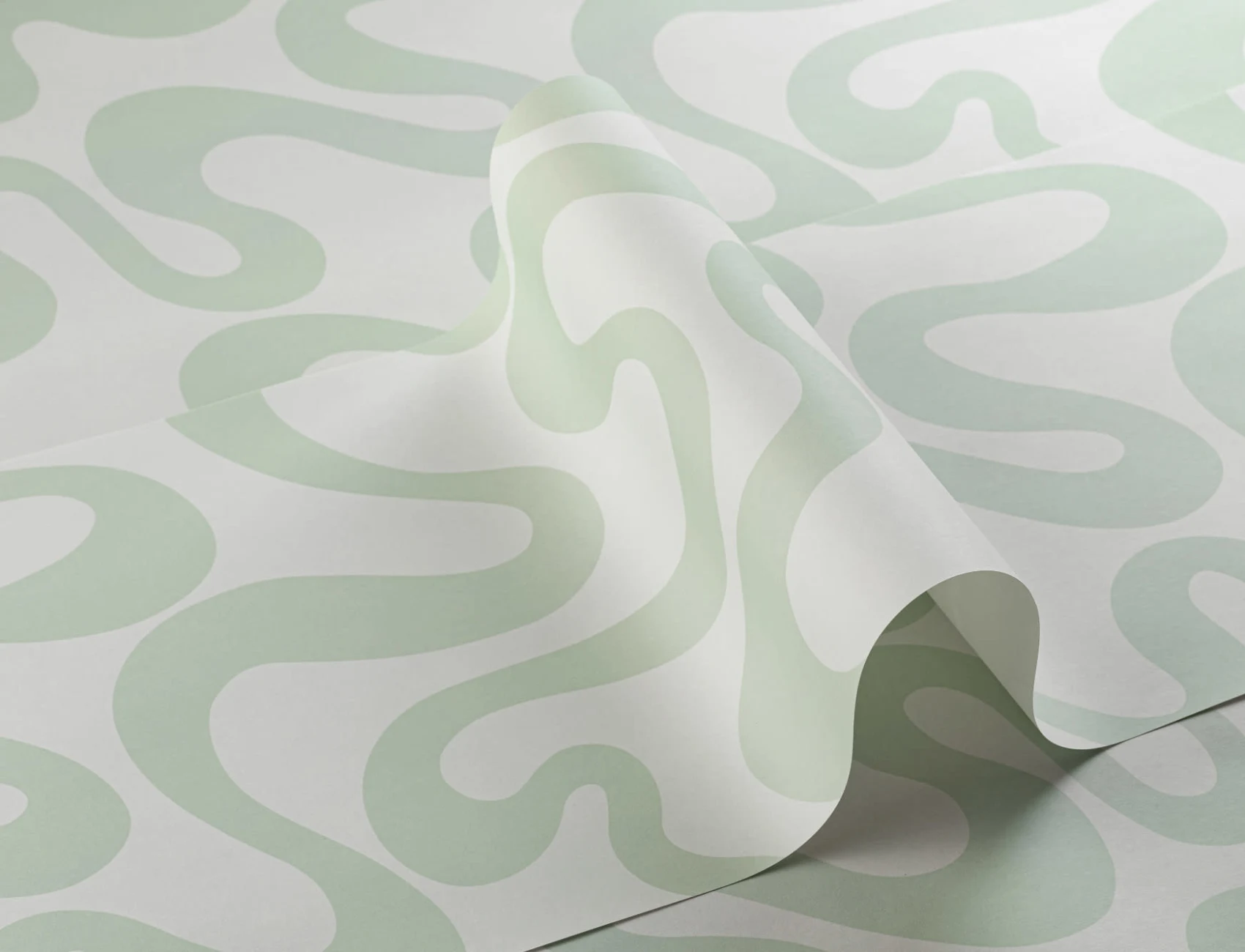 Green Groovy Wiggly Lines Repeat Pattern Wallpaper