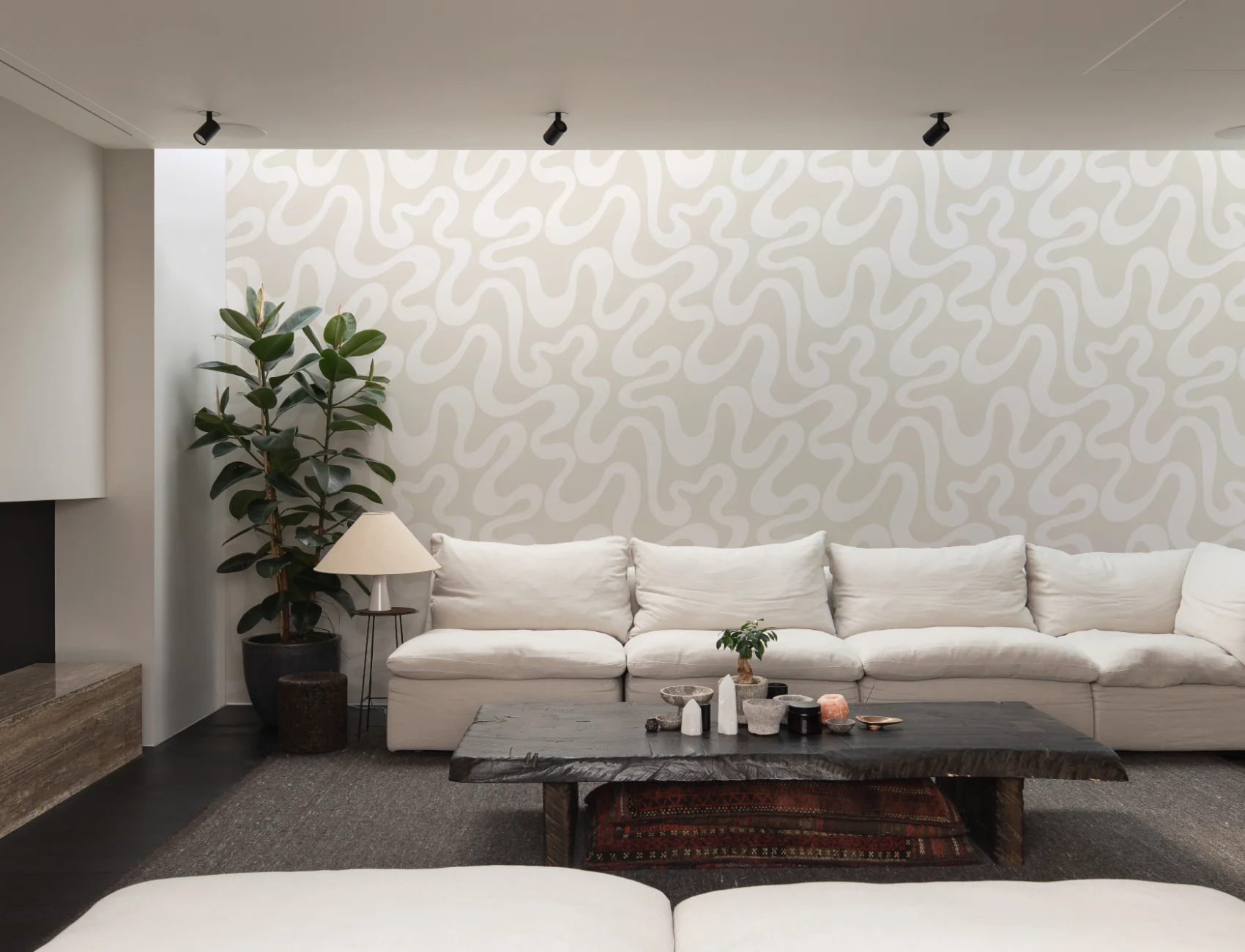 Neutral Groovy Wiggly Lines Repeat Pattern Wallpaper