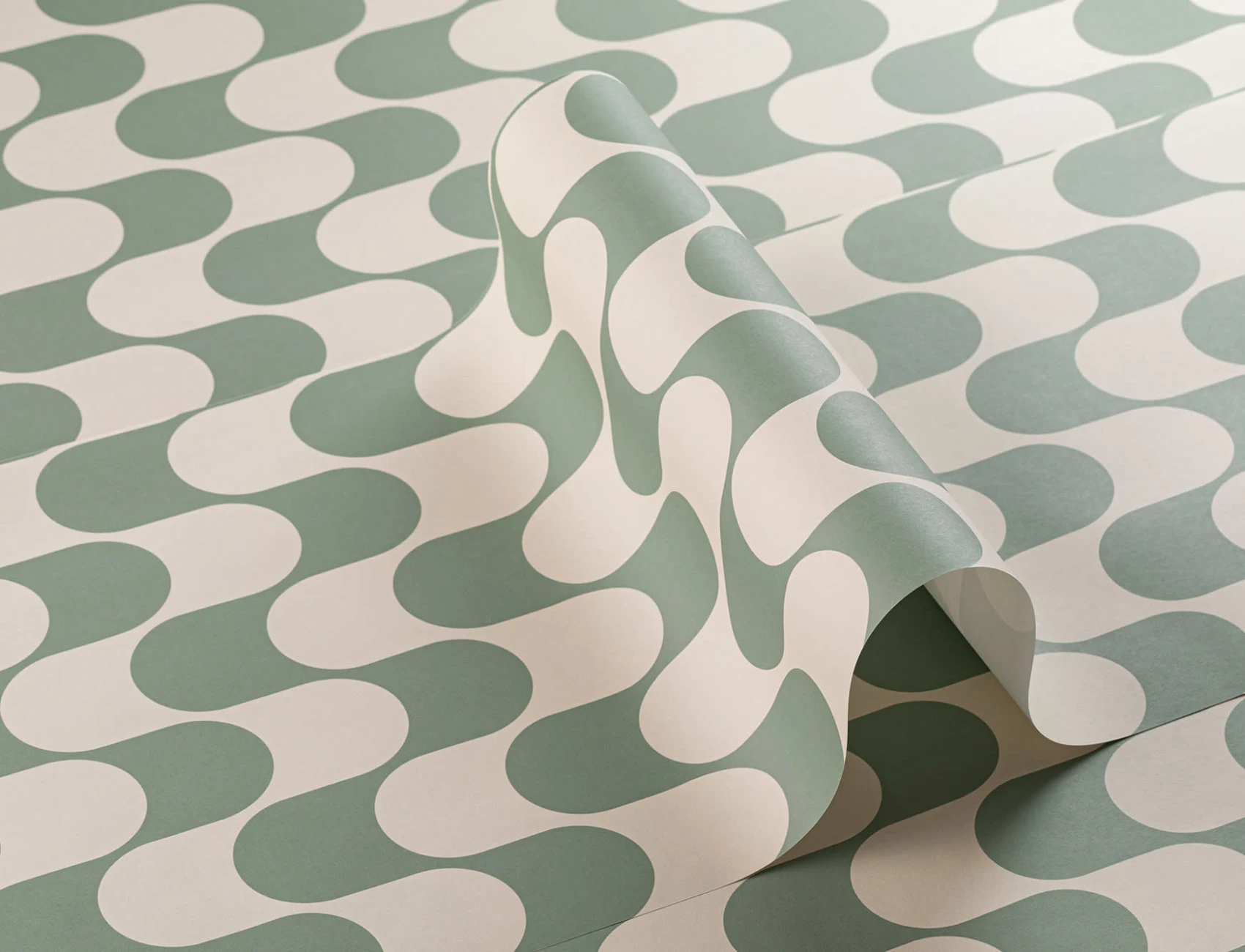 Green Groovy Retro Repeat Pattern Wallpaper