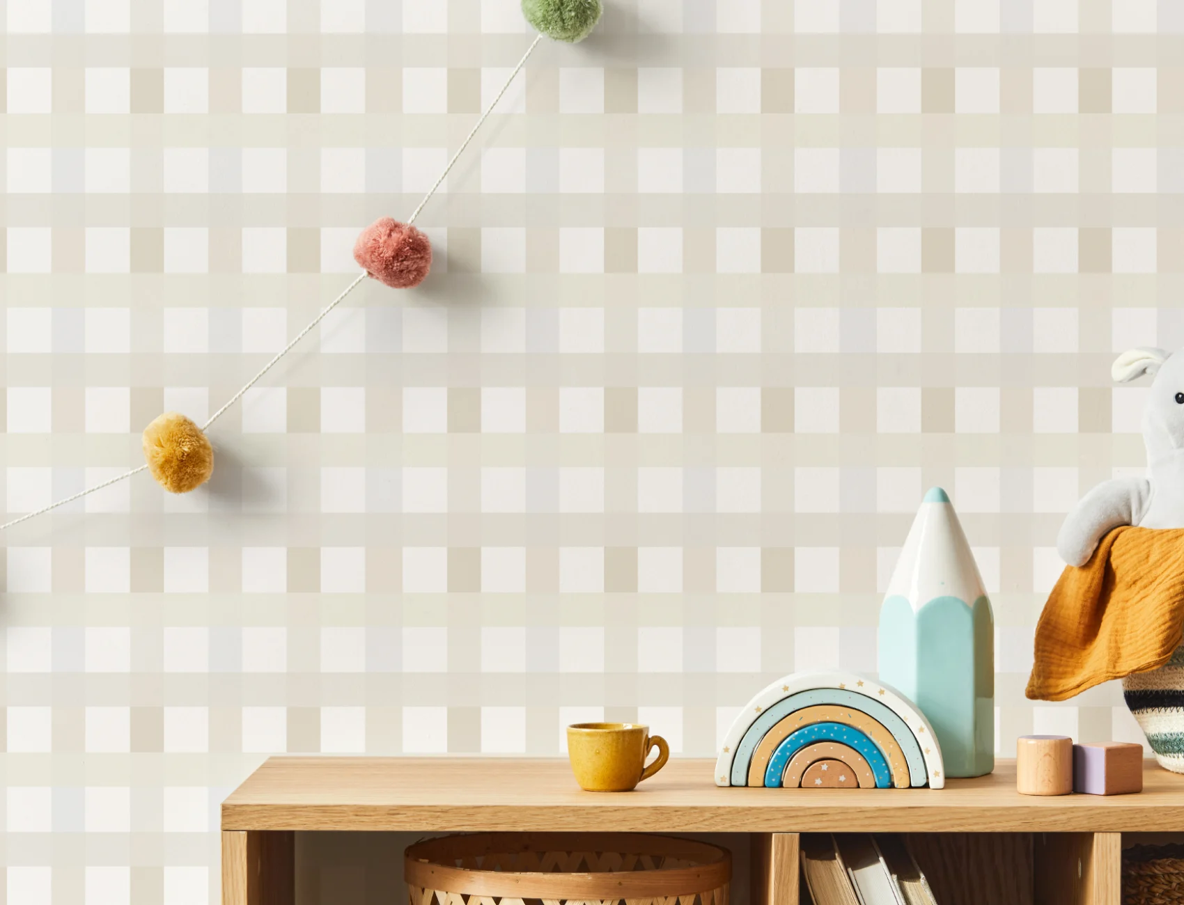 Licht Neutraal Gingham Behang