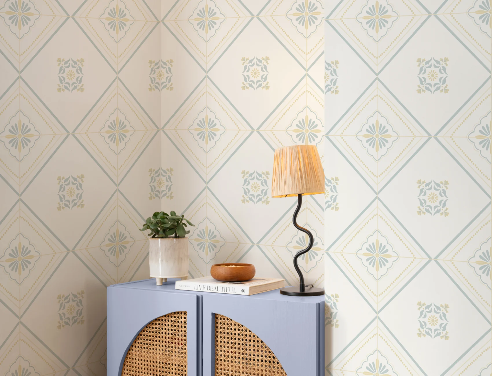 Lichtblauw Geometrisch Patroon Victoria Muurschildering