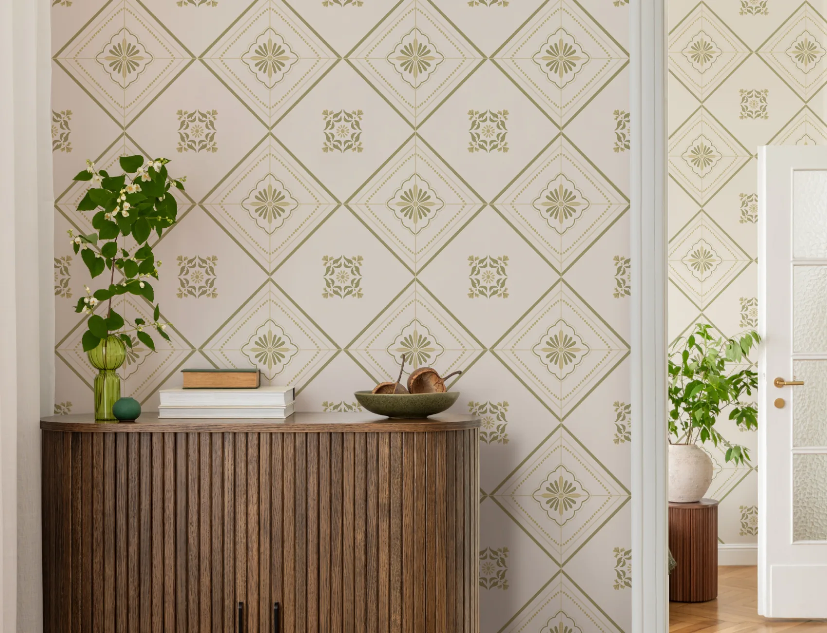 Green Geometric Tile Pattern Wall Mural