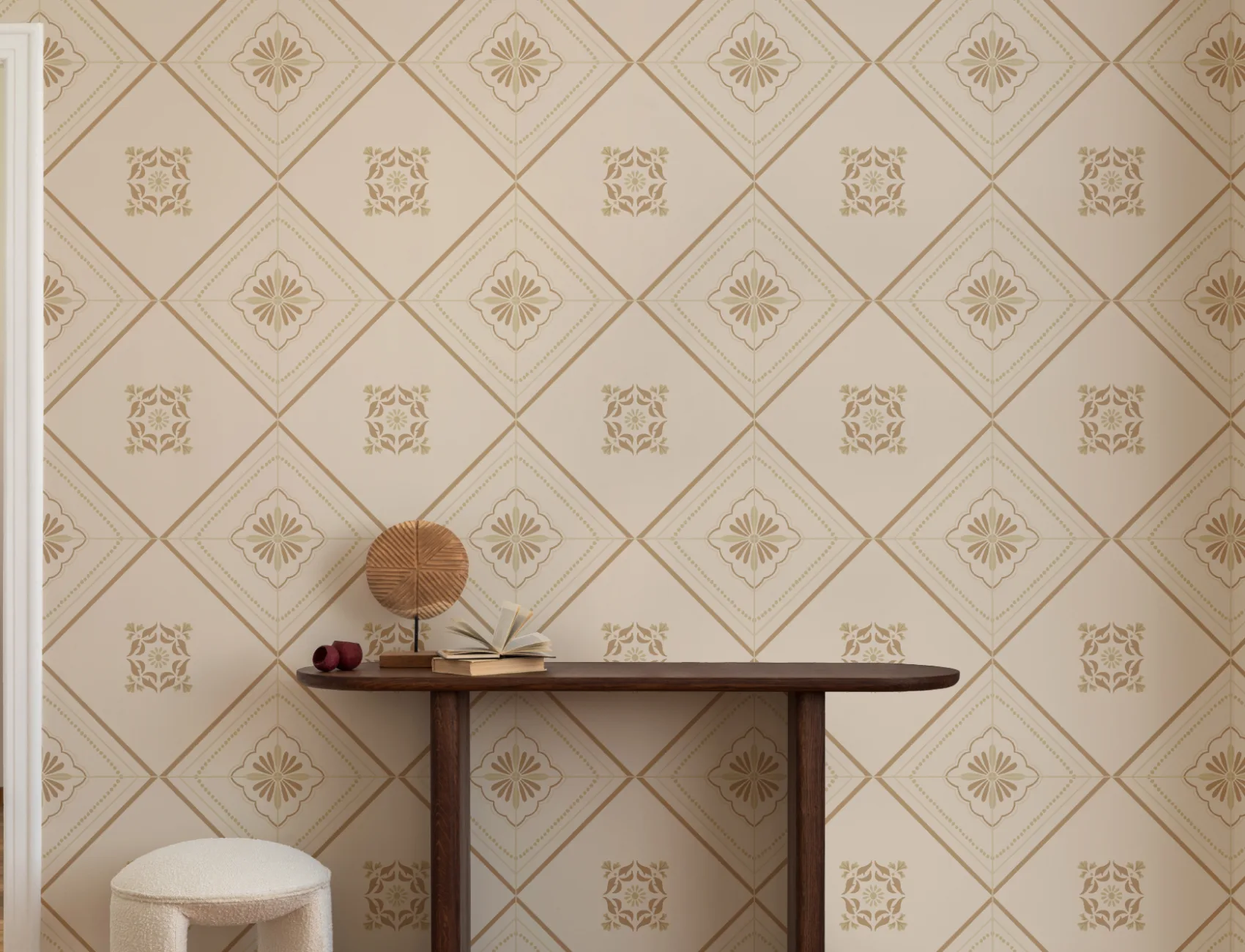 Mural de papel de parede de azulejo geométrico vintage bege