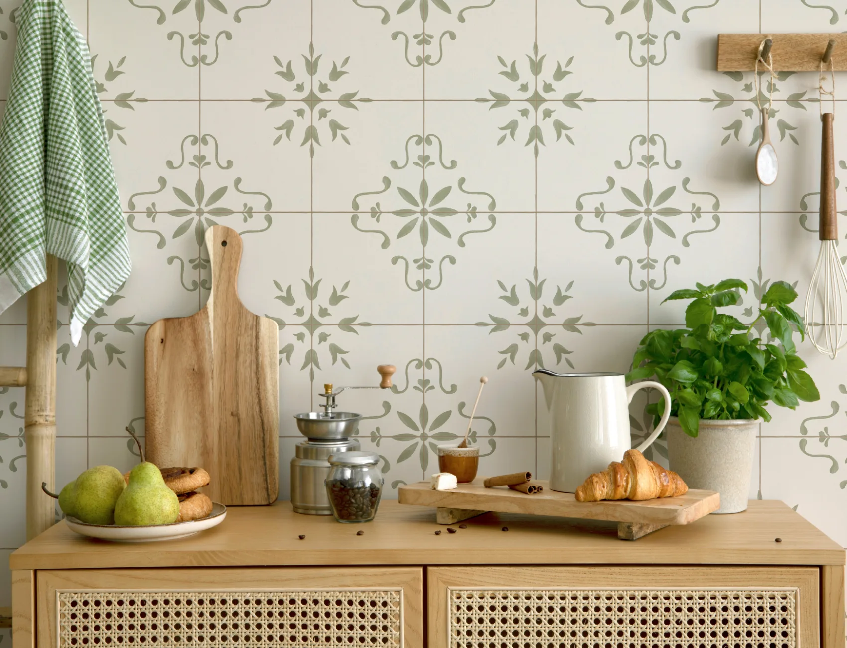 Vihreä Azulejo laatta kuvio Vintage tyyli kuvatapetti