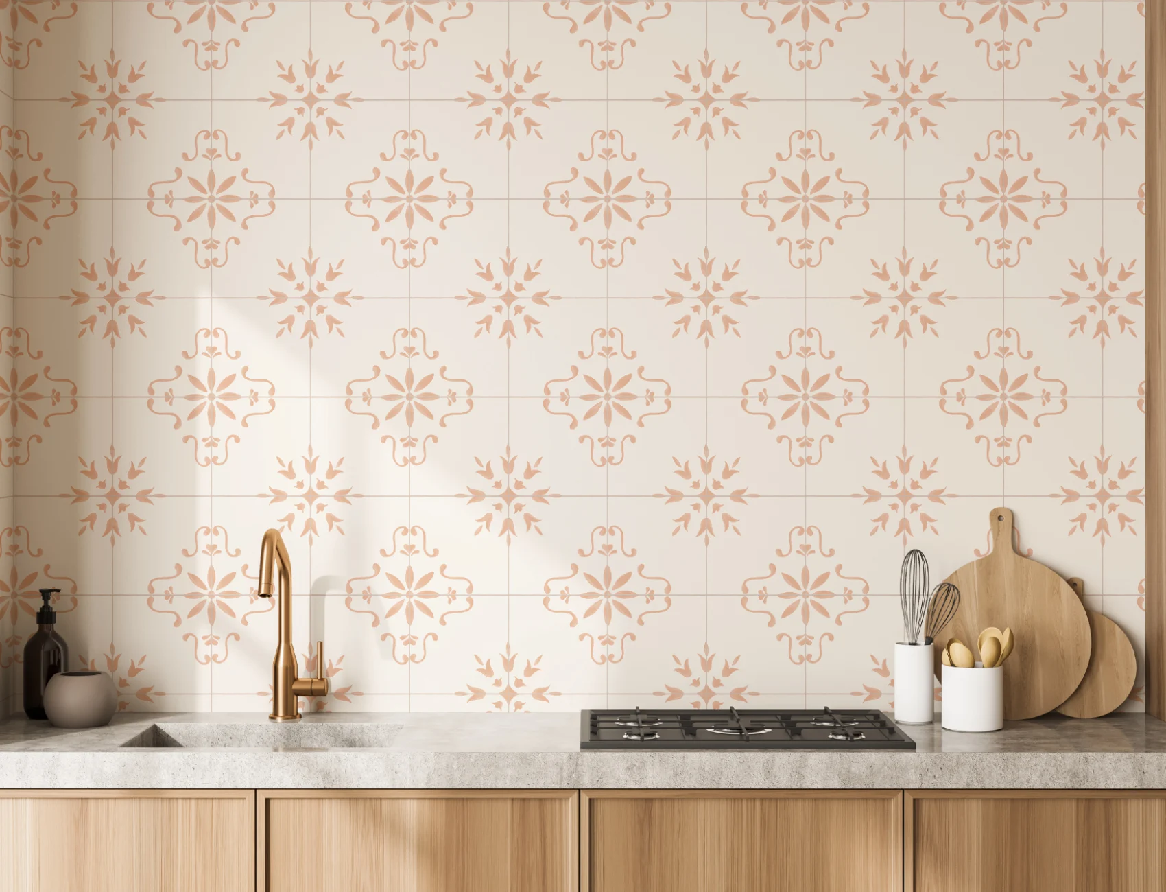 Pink Azulejo Tile Patterned Wall Mural
