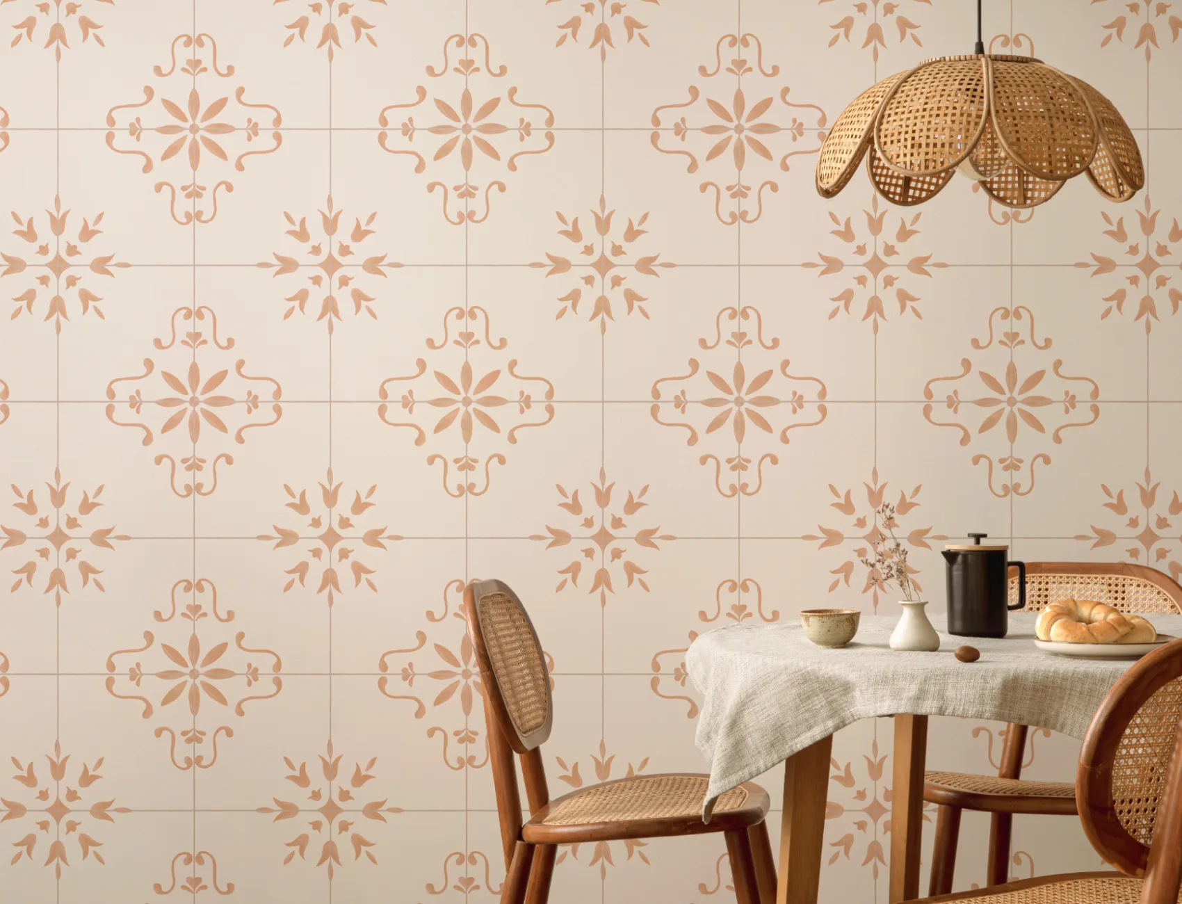 Pink Azulejo Tile Patterned Wall Mural