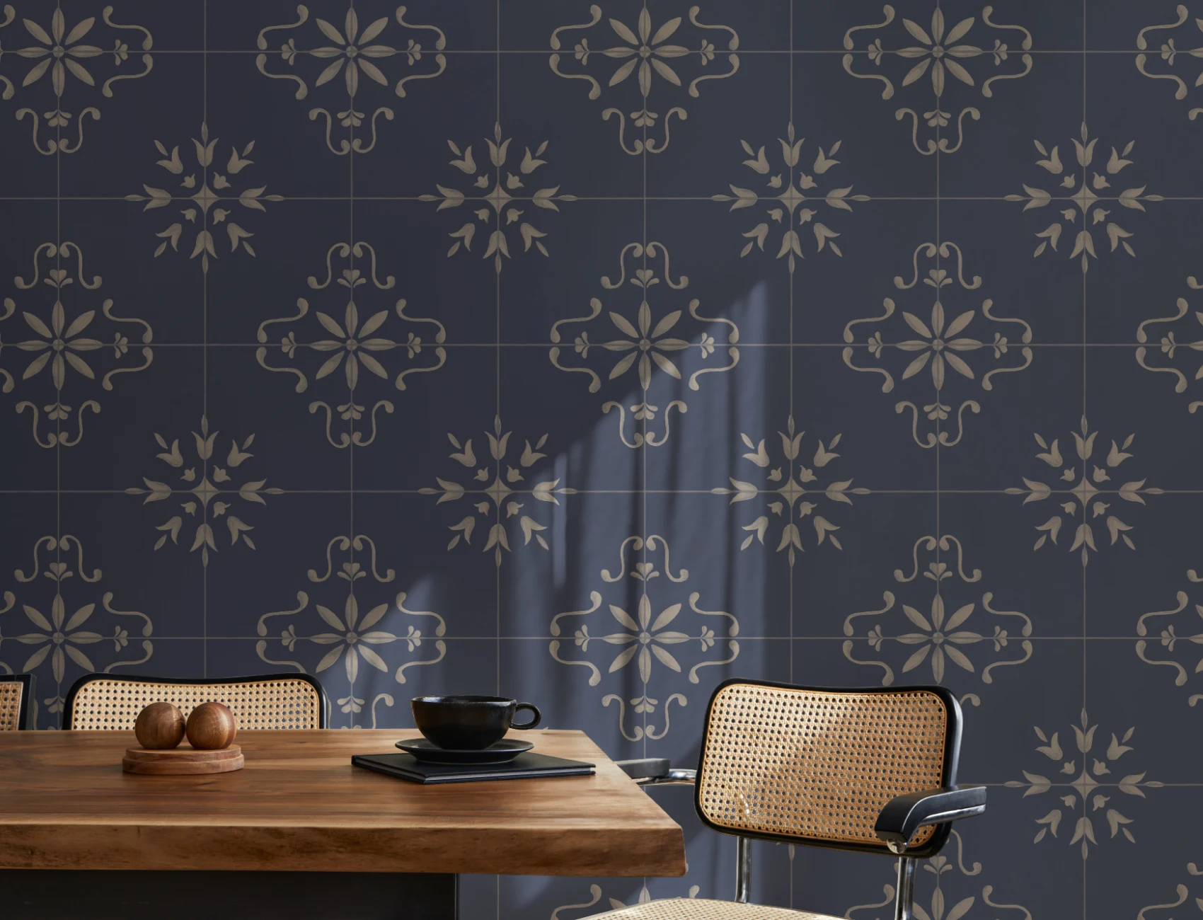 Navy Azulejo Tile Pattern Mural