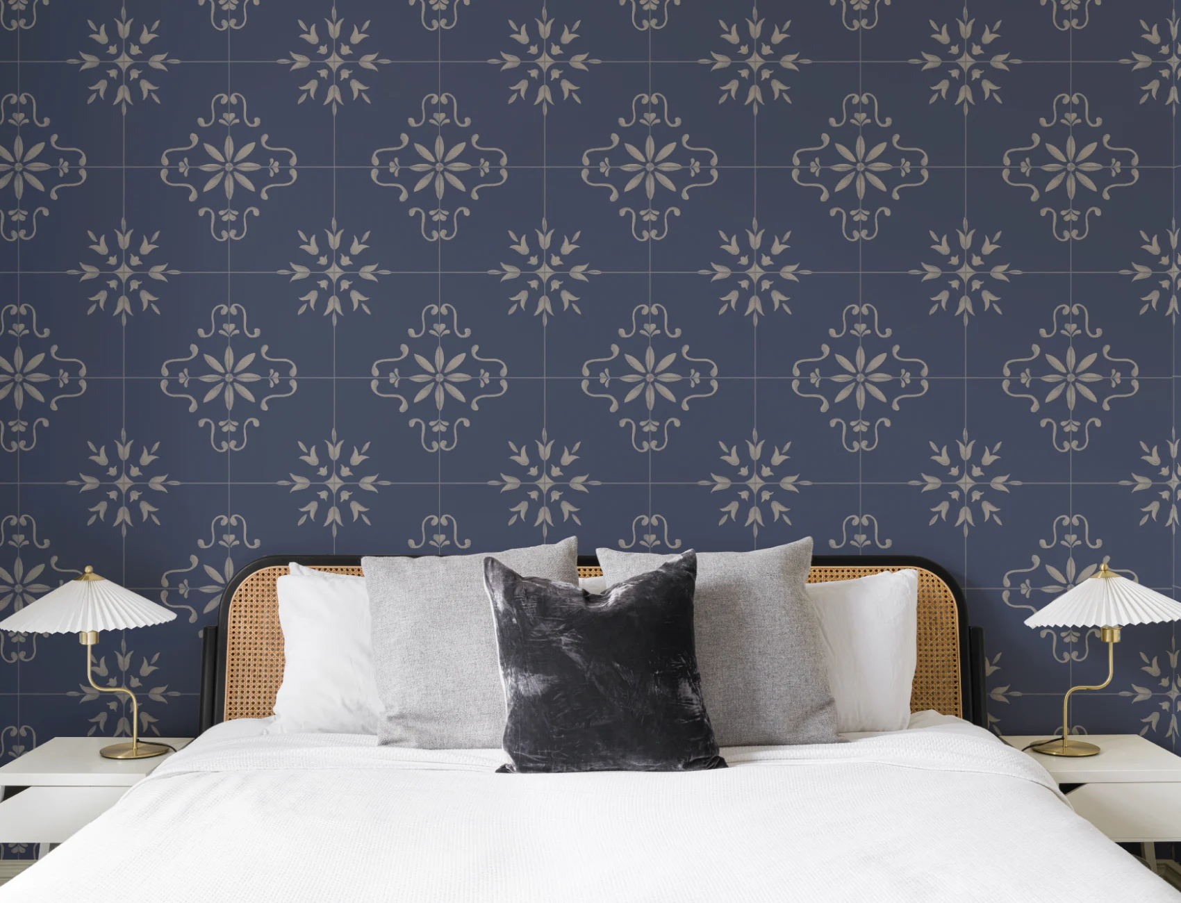 Navy Azulejo Tile Pattern Mural