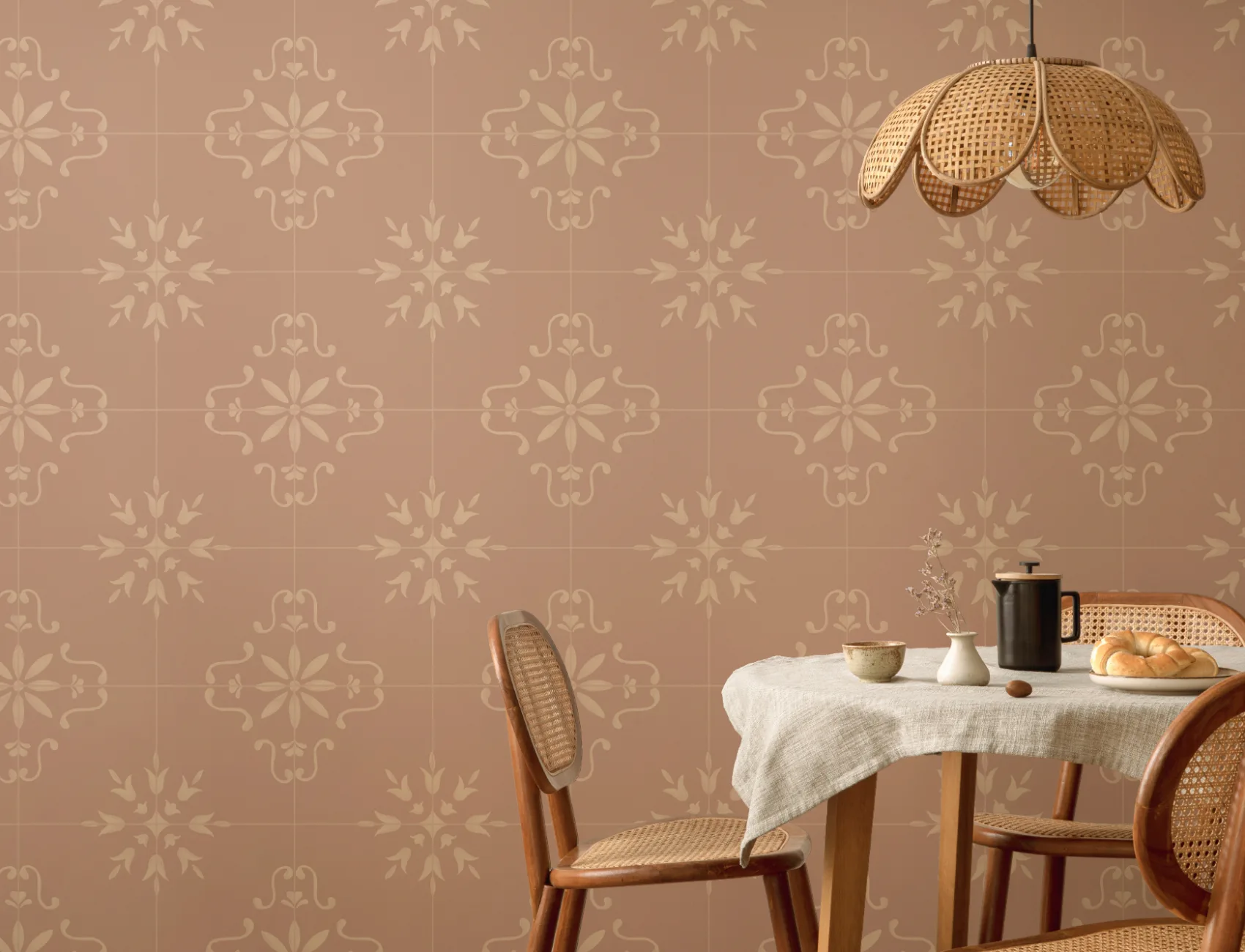 Blush Azulejo Geometric Tile Pattern Wallpaper Mural