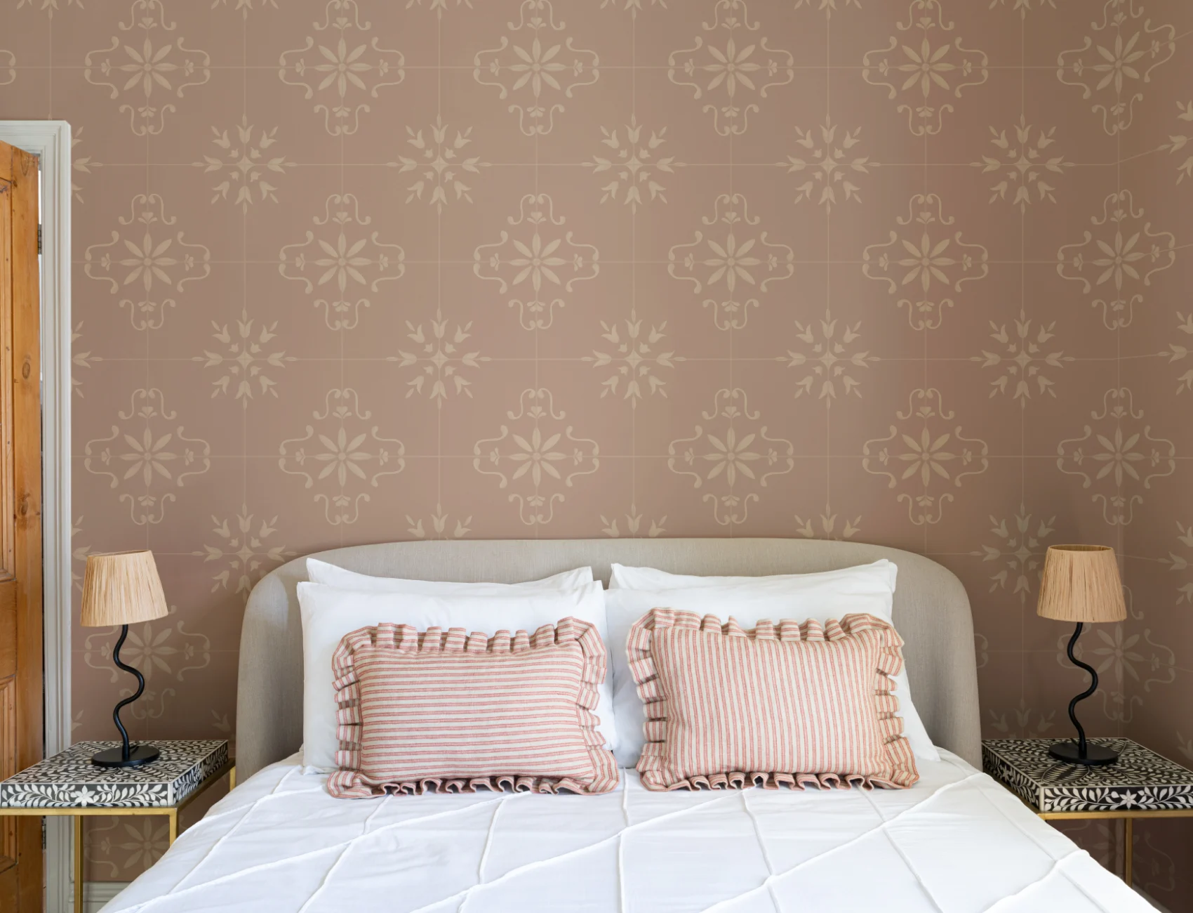 Blush Azulejo Geometric Tile Pattern Wallpaper Mural