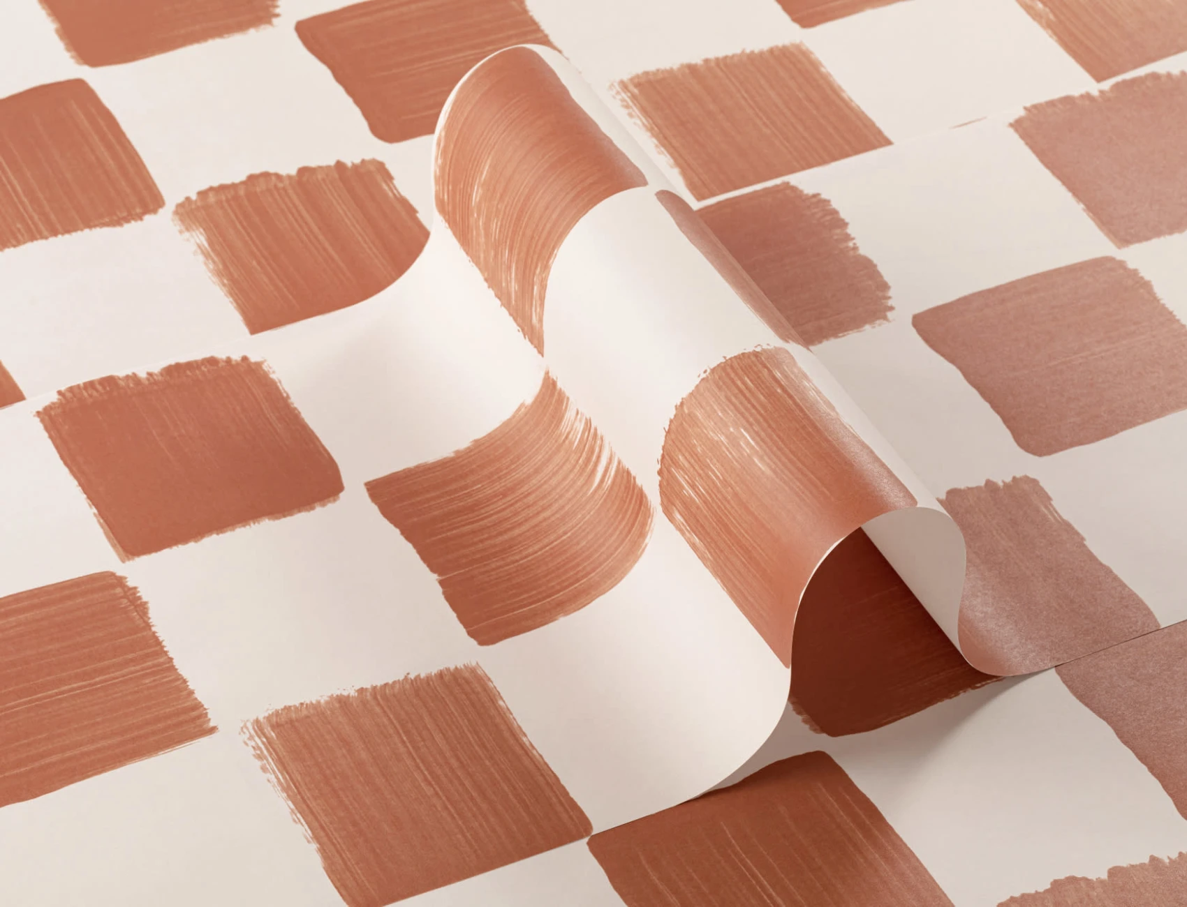Burnt Orange Hand Painted Checked Wallpaper