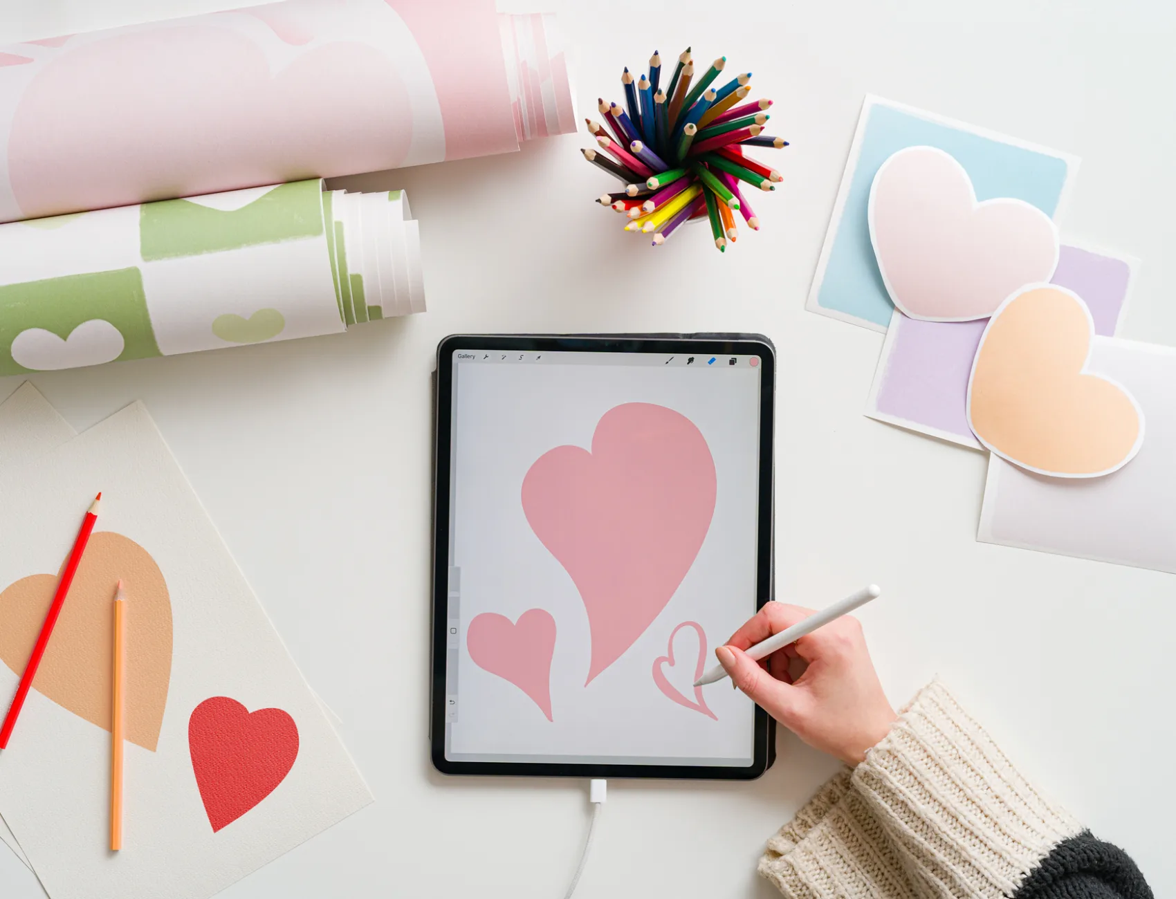 Pink Psychedelic Heart Print Wallpaper