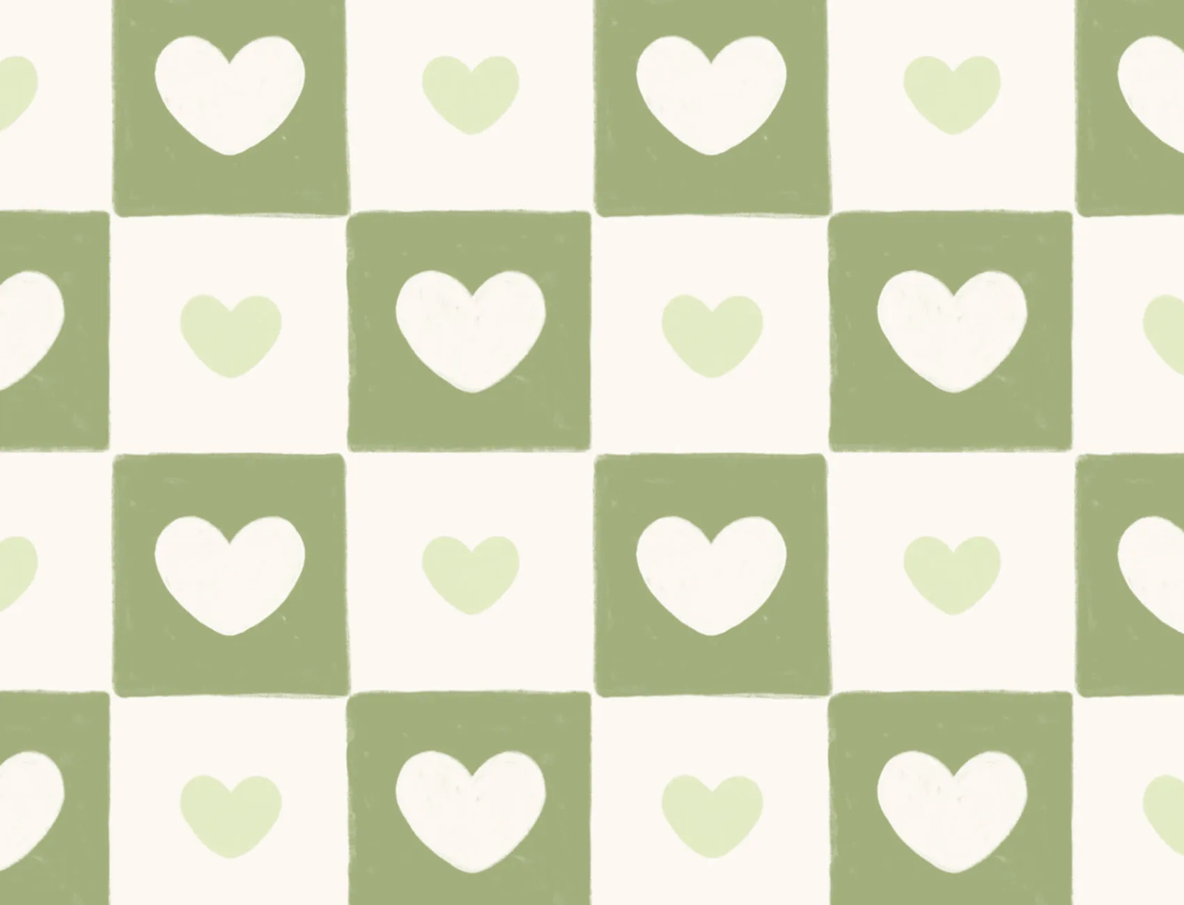 Green Check & Heart Print Wallpaper