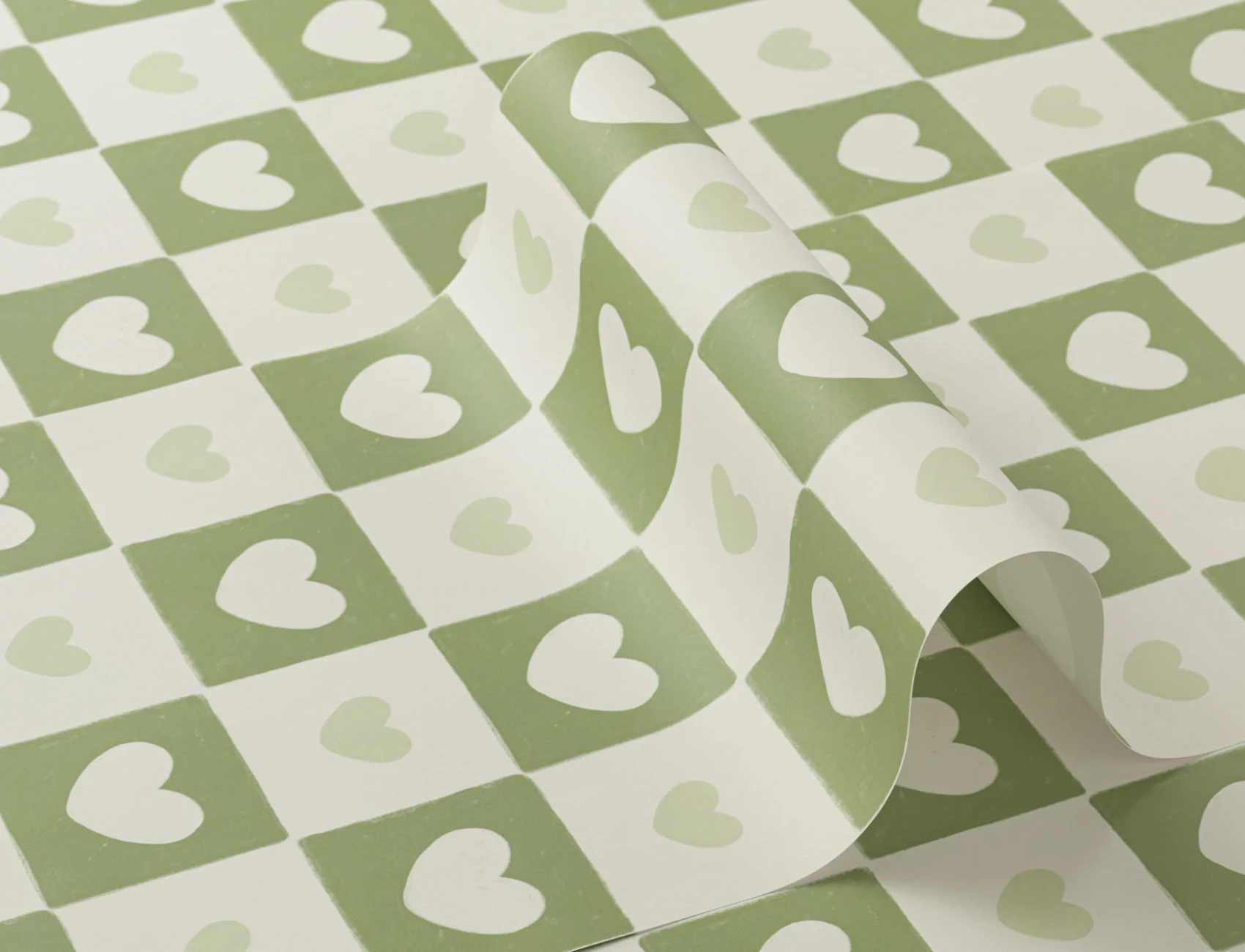 Green Check & Heart Print Wallpaper