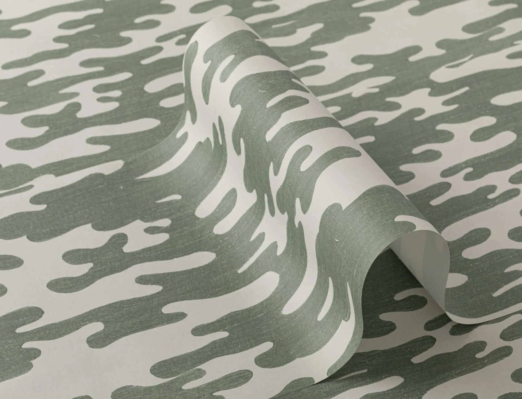 Green Japanese Wood Block Print Style Wallpaper