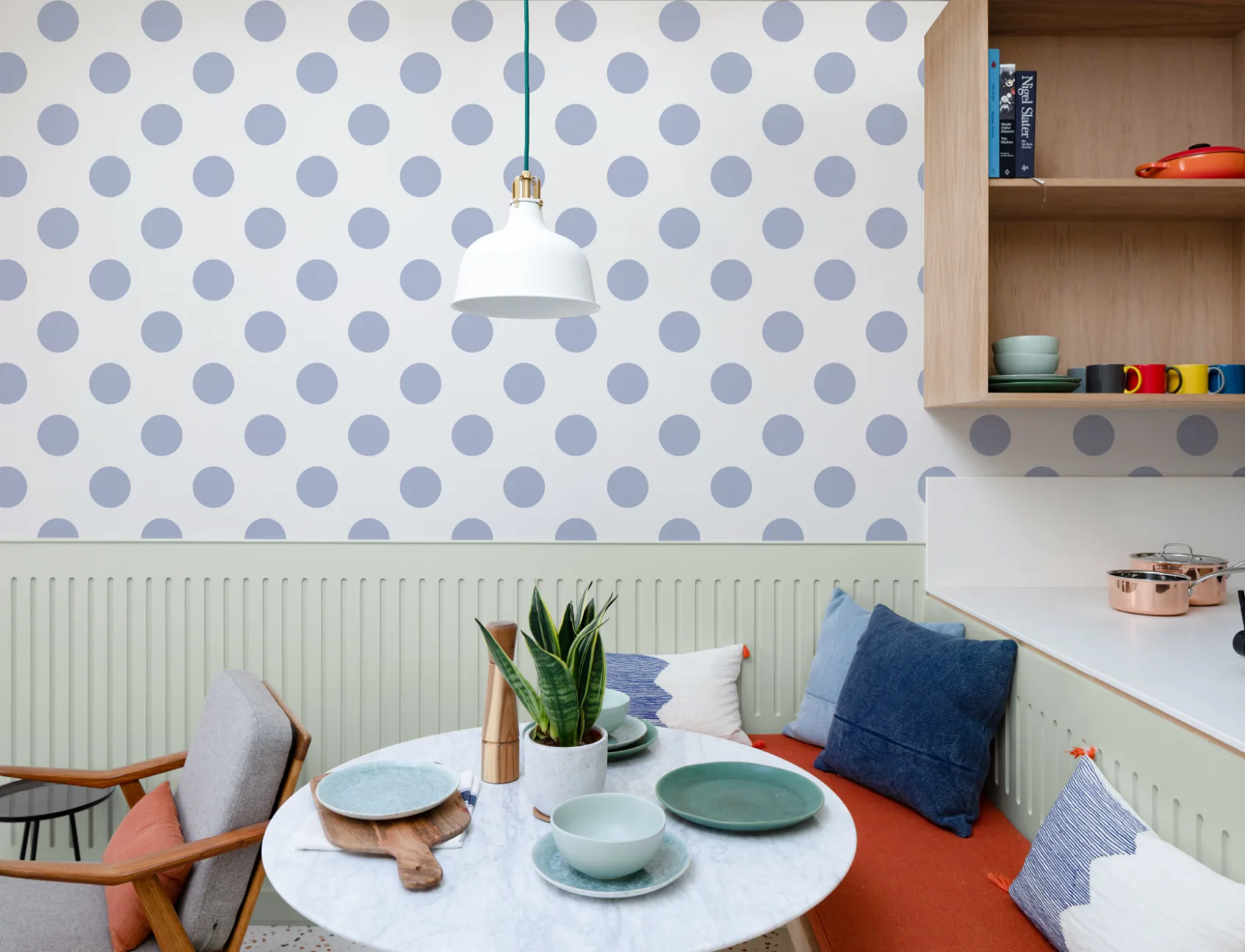 Blue Polka Dot Chic Pattern Mural for Playful Spaces