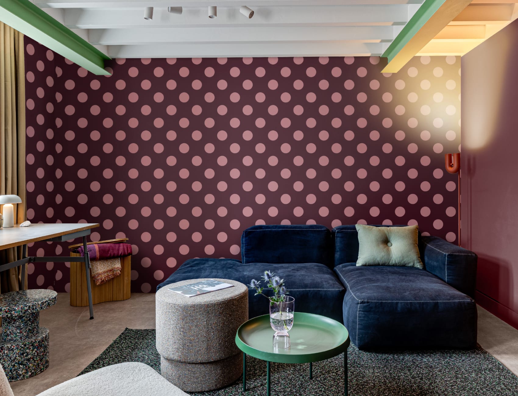 Burgundy And Pink Polka Dot Pattern Wall Mural