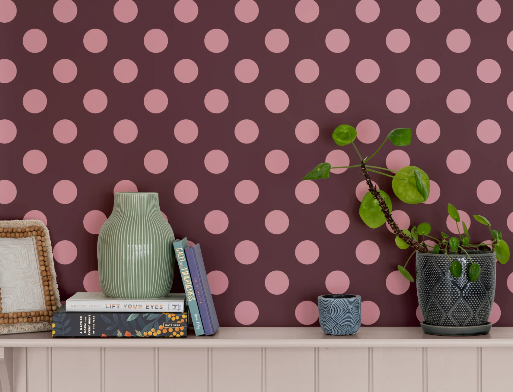 Burgundy And Pink Polka Dot Pattern Wall Mural