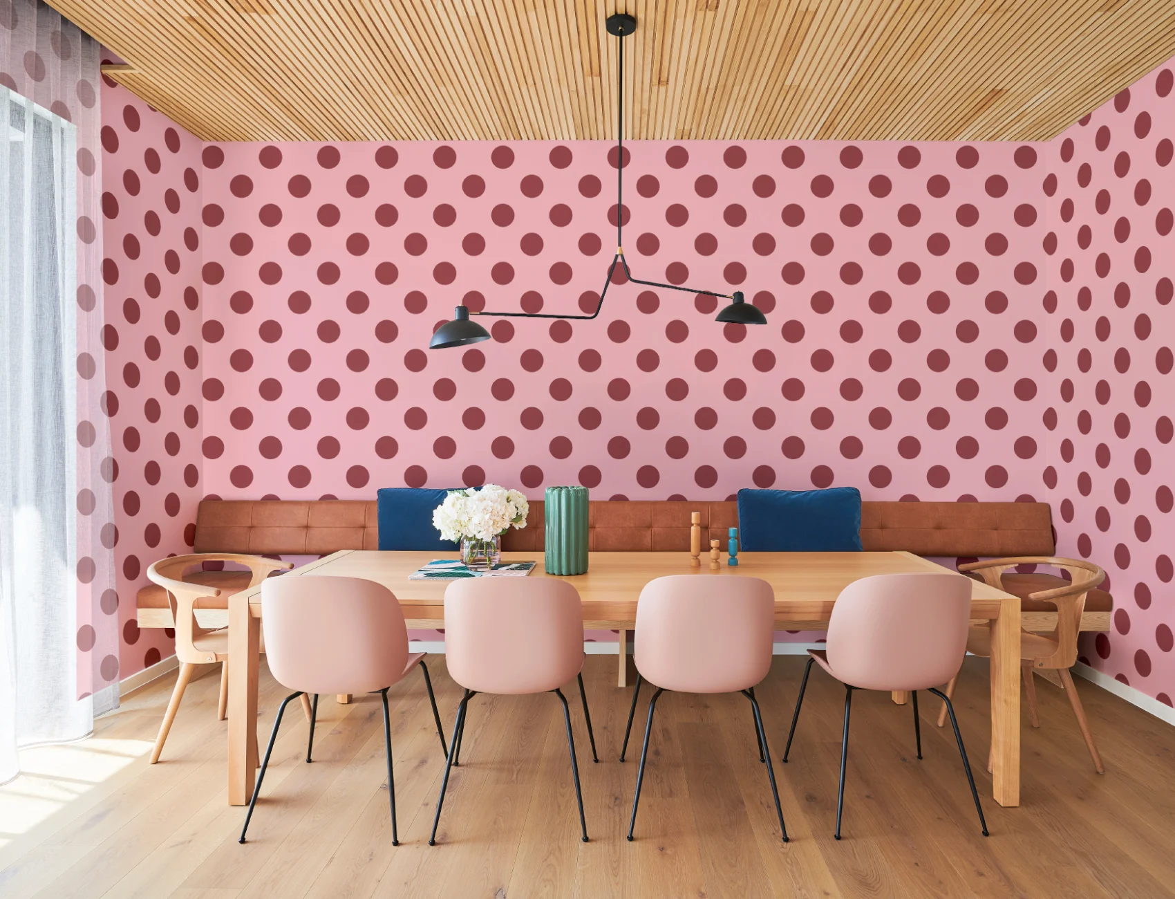 Pink And Red Polka Dot Pattern Wall Mural