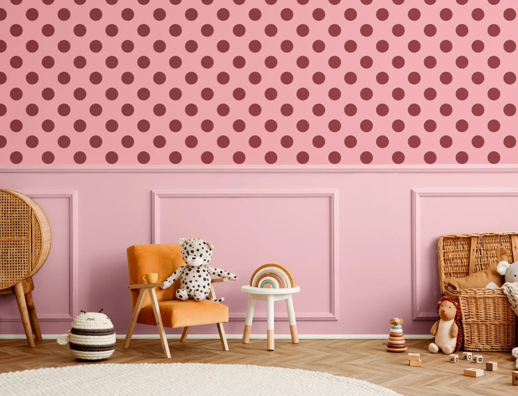 Pink And Red Polka Dot Pattern Wall Mural