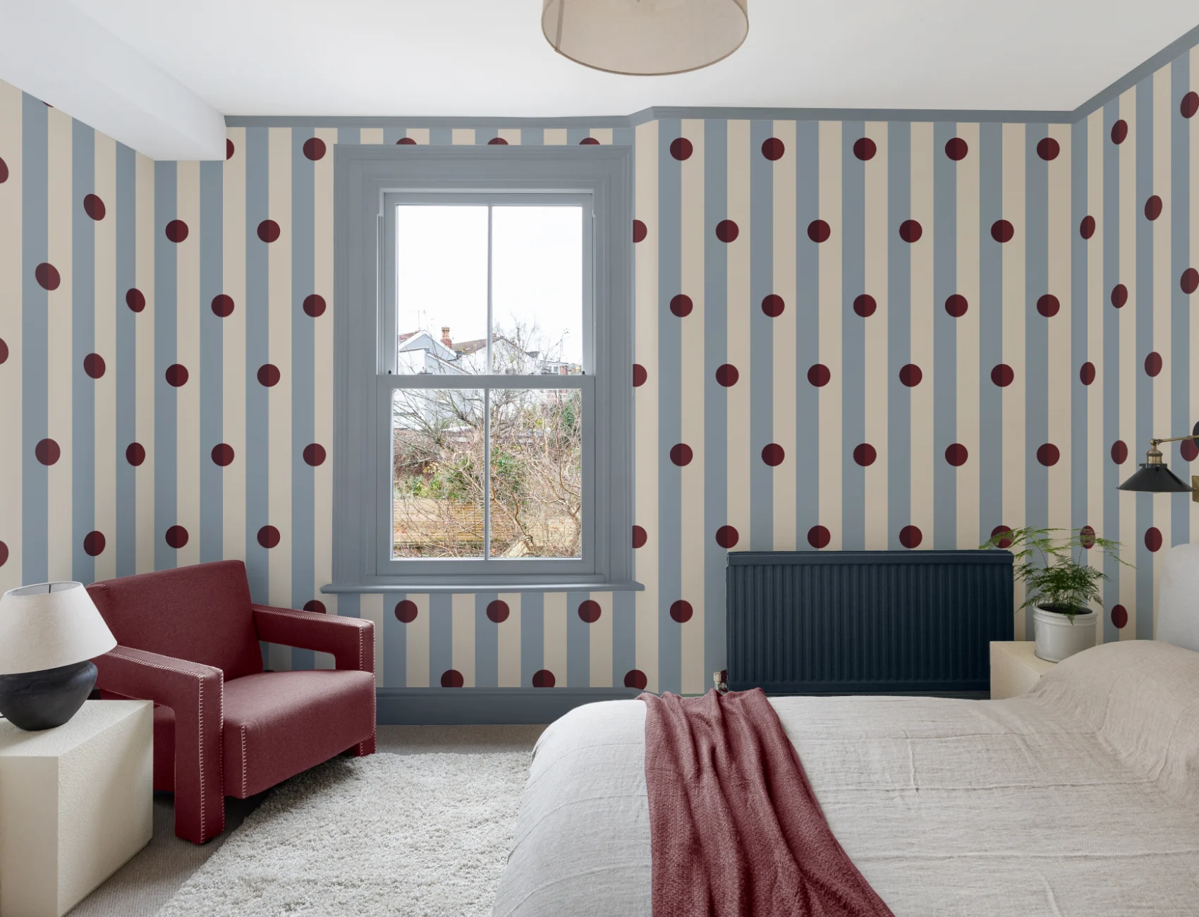 Blue Polka Dot Striped Kids' Pattern Mural