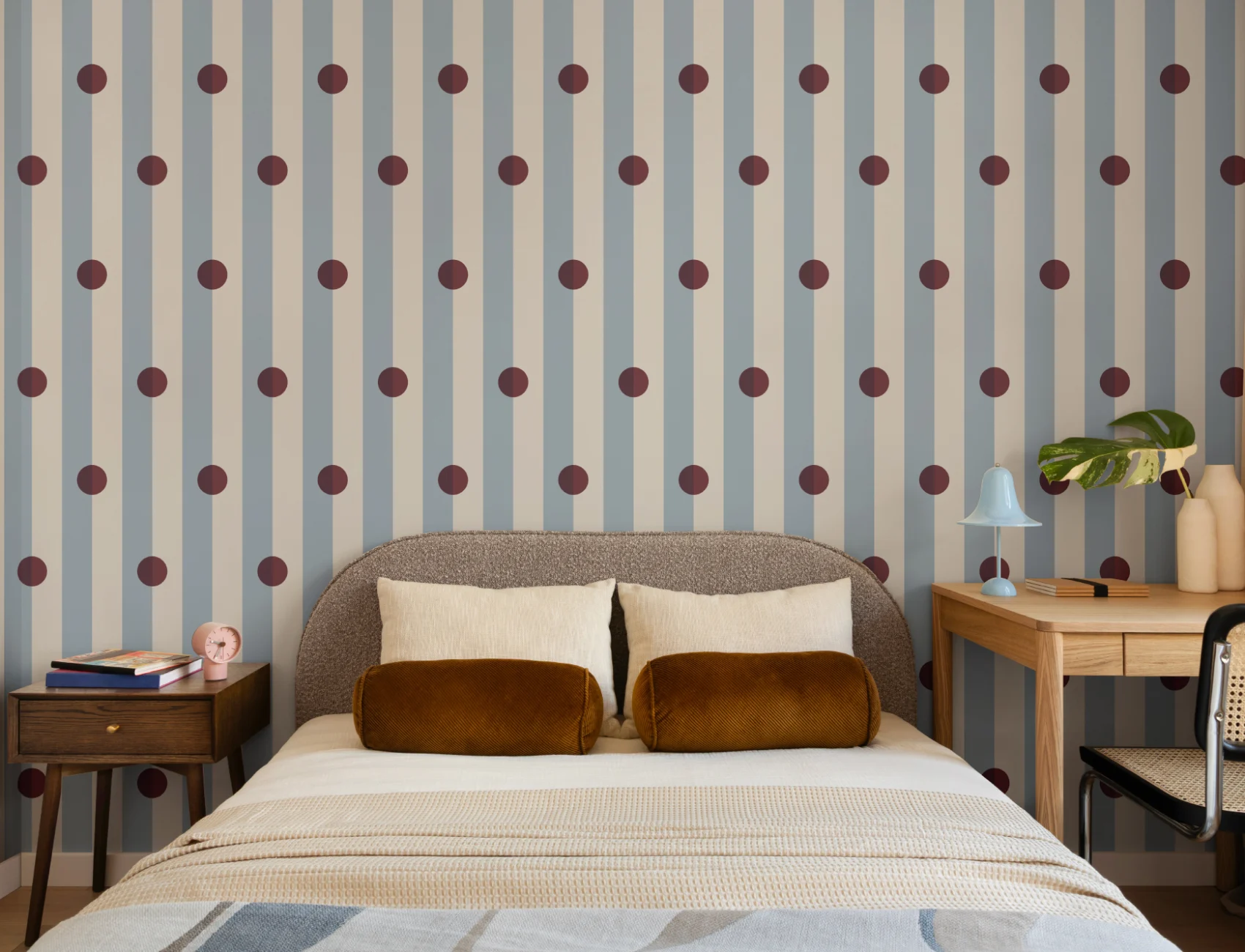 Blue Polka Dot Striped Kids' Pattern Mural