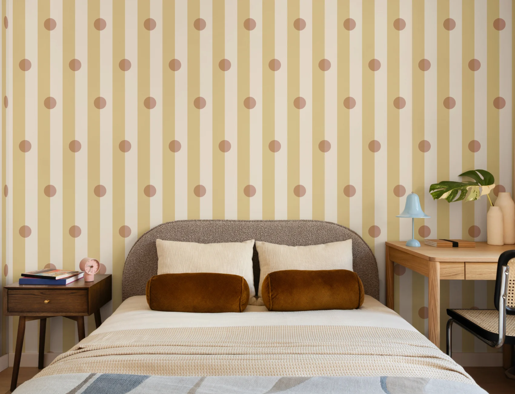 Yellow Striped Polka Dot Contemporary Mural