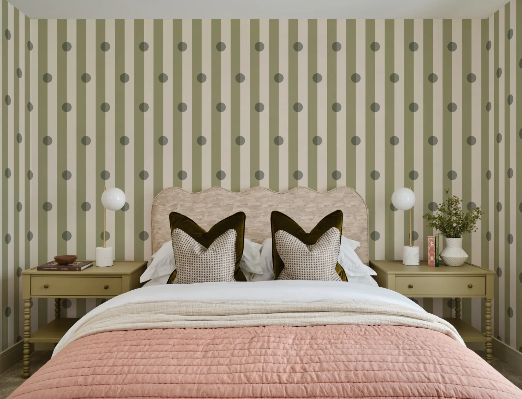 Green Polka Dot Striped Pattern Mural With Retro Vibe