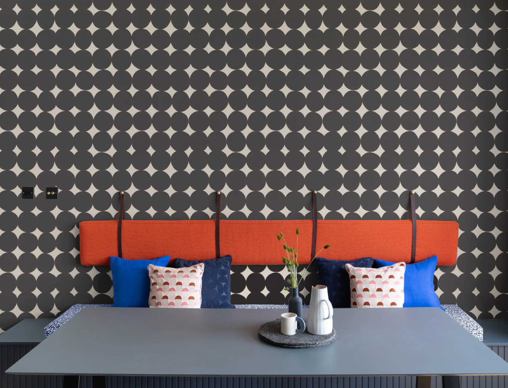 Black Geometric Pattern Mural Adds Modern Architectural Flair