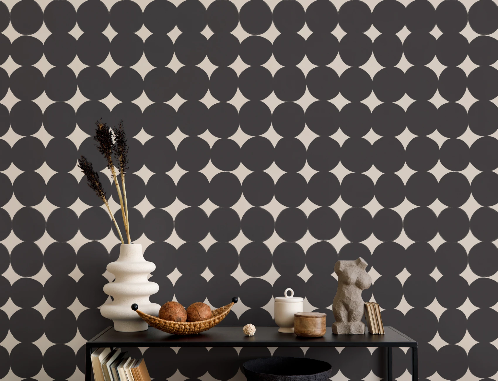 Black Geometric Pattern Mural Adds Modern Architectural Flair