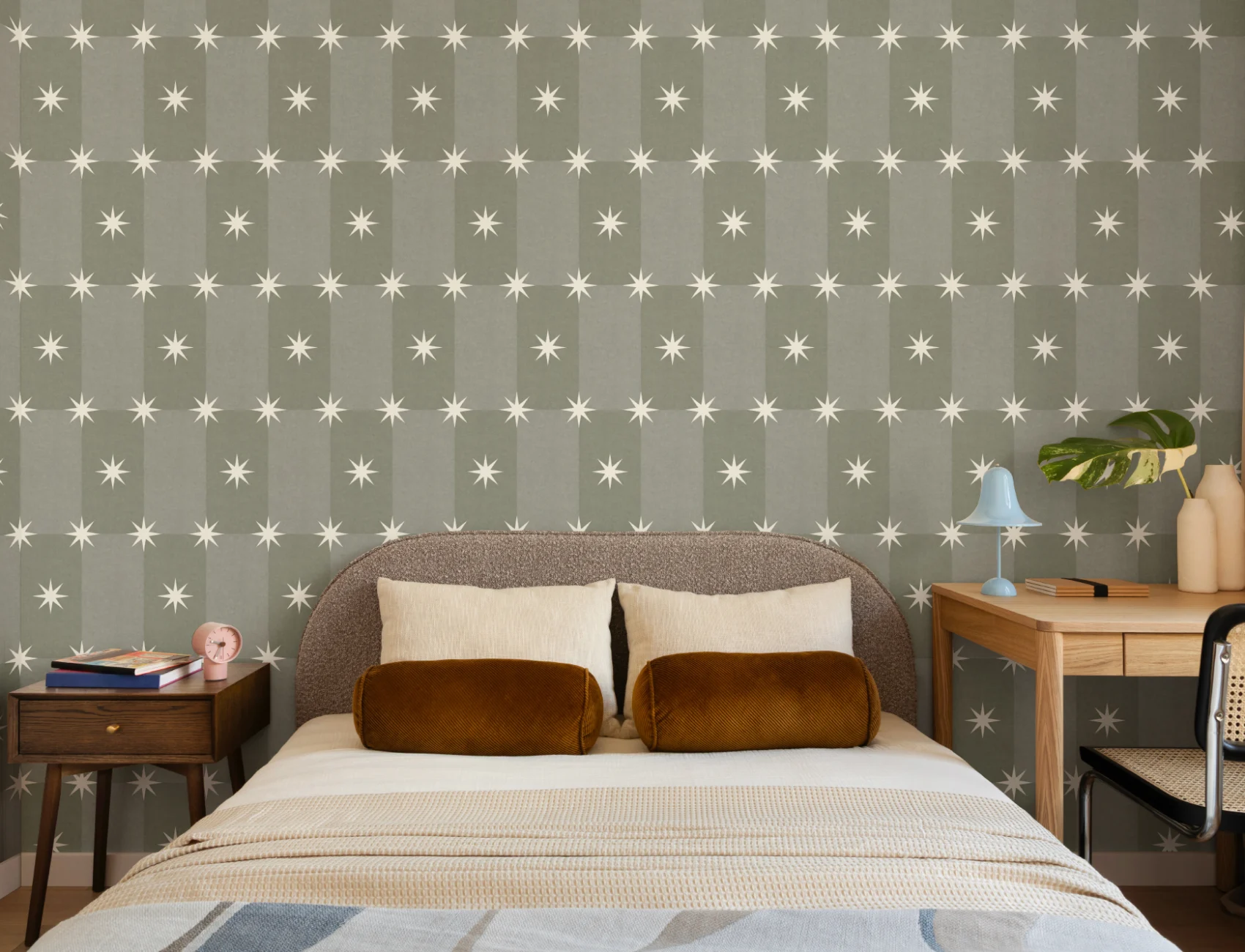 Sterling Green Geometric Star Pattern Contemporary Mural