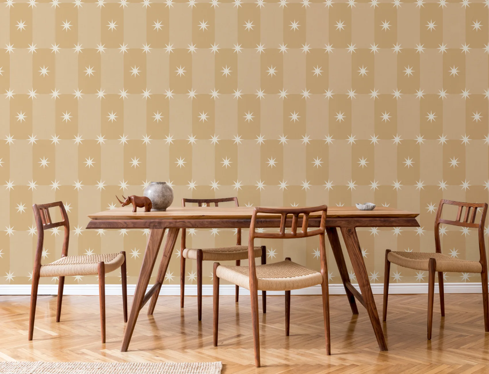 Yellow Geometric Starburst Pattern Mural For Playful Spaces