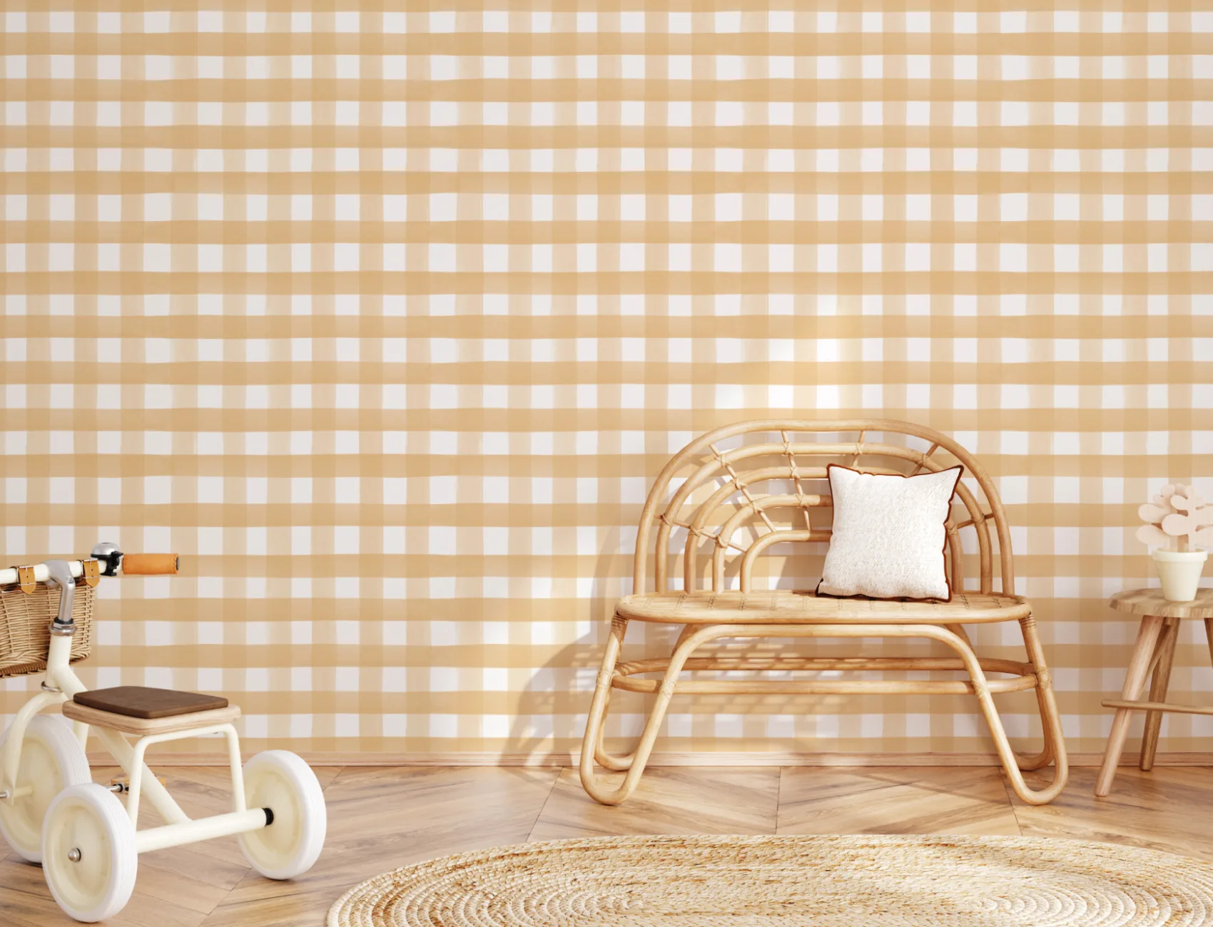 Gelbe Aquarell Gingham Tapete