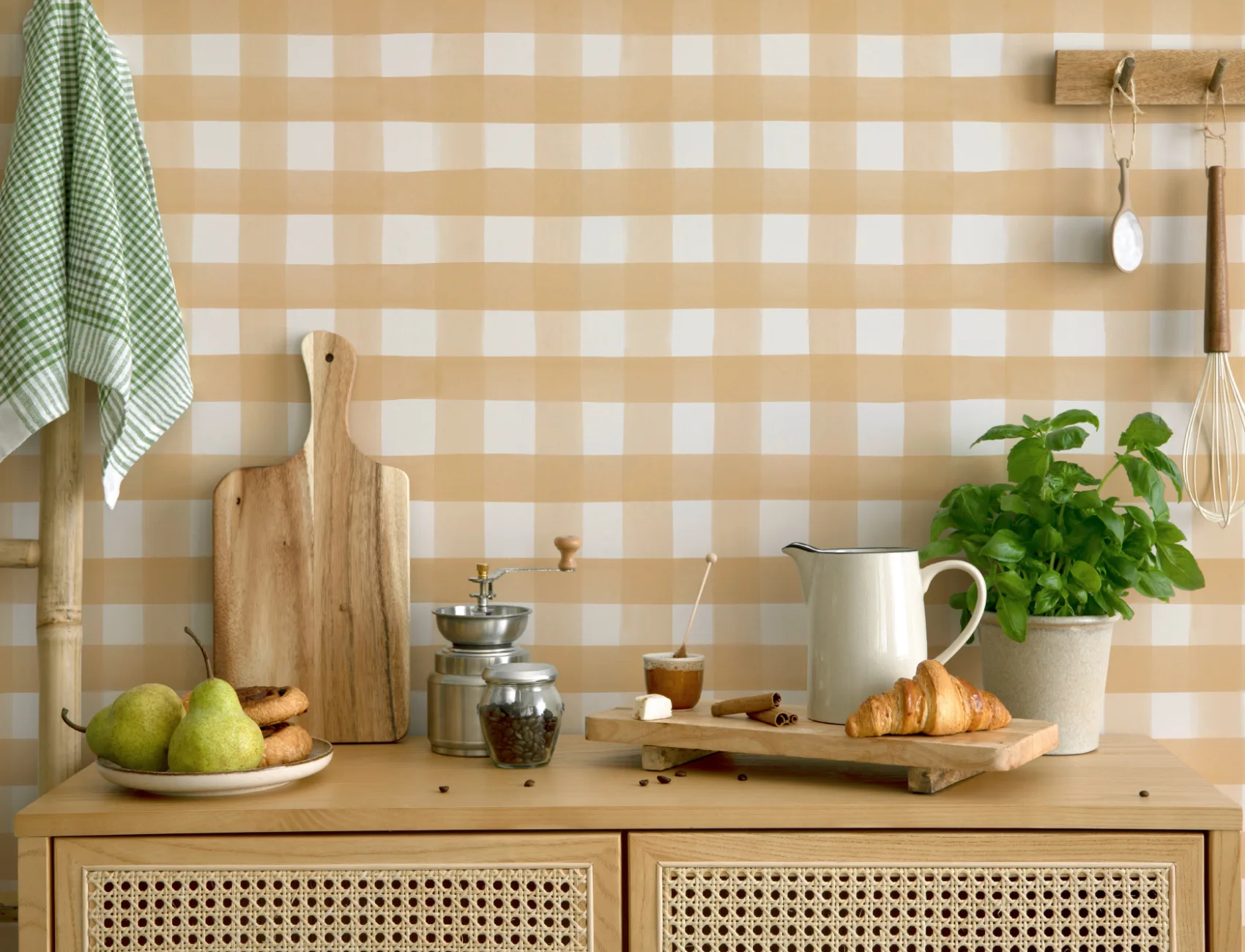 Gelbe Aquarell Gingham Tapete