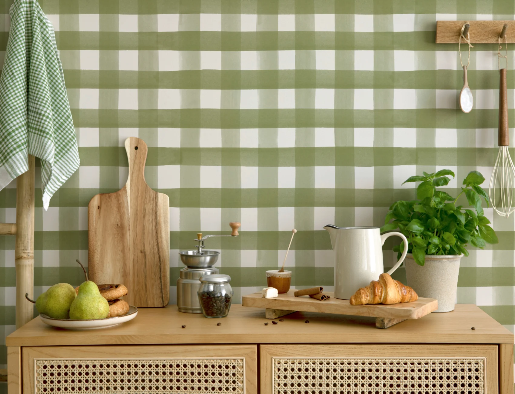 Dark Green Watercolor Gingham Wallpaper