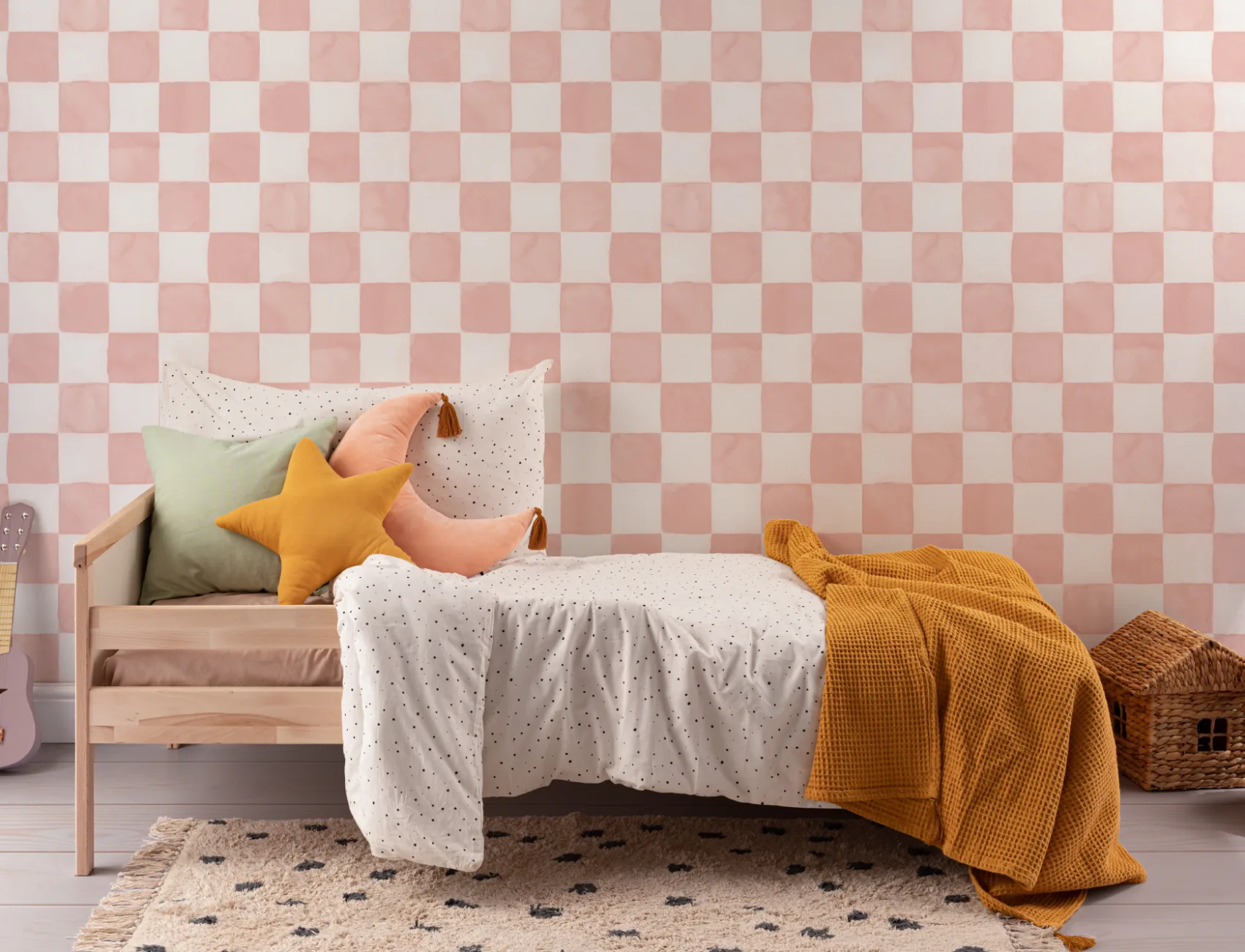 Pink Watercolor Checkered Tile Mural