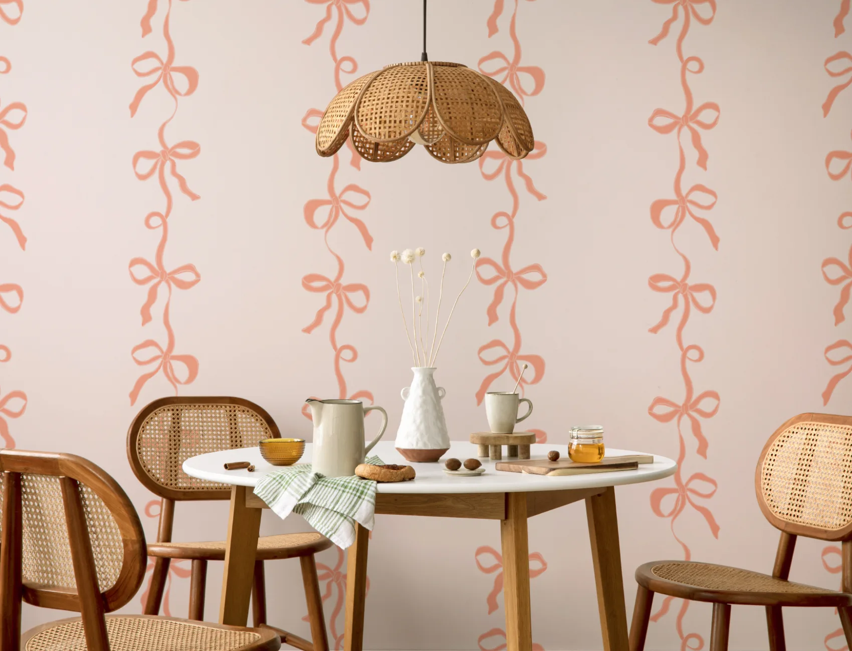 Peach Ribbon Bow Stripes Mural