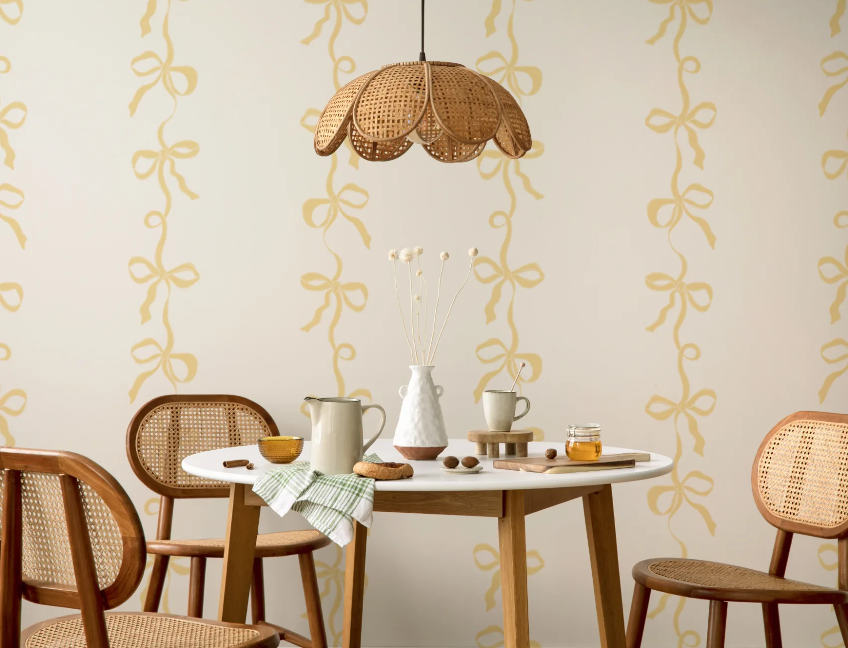 Yellow Ribbon Bow Stripes Mural