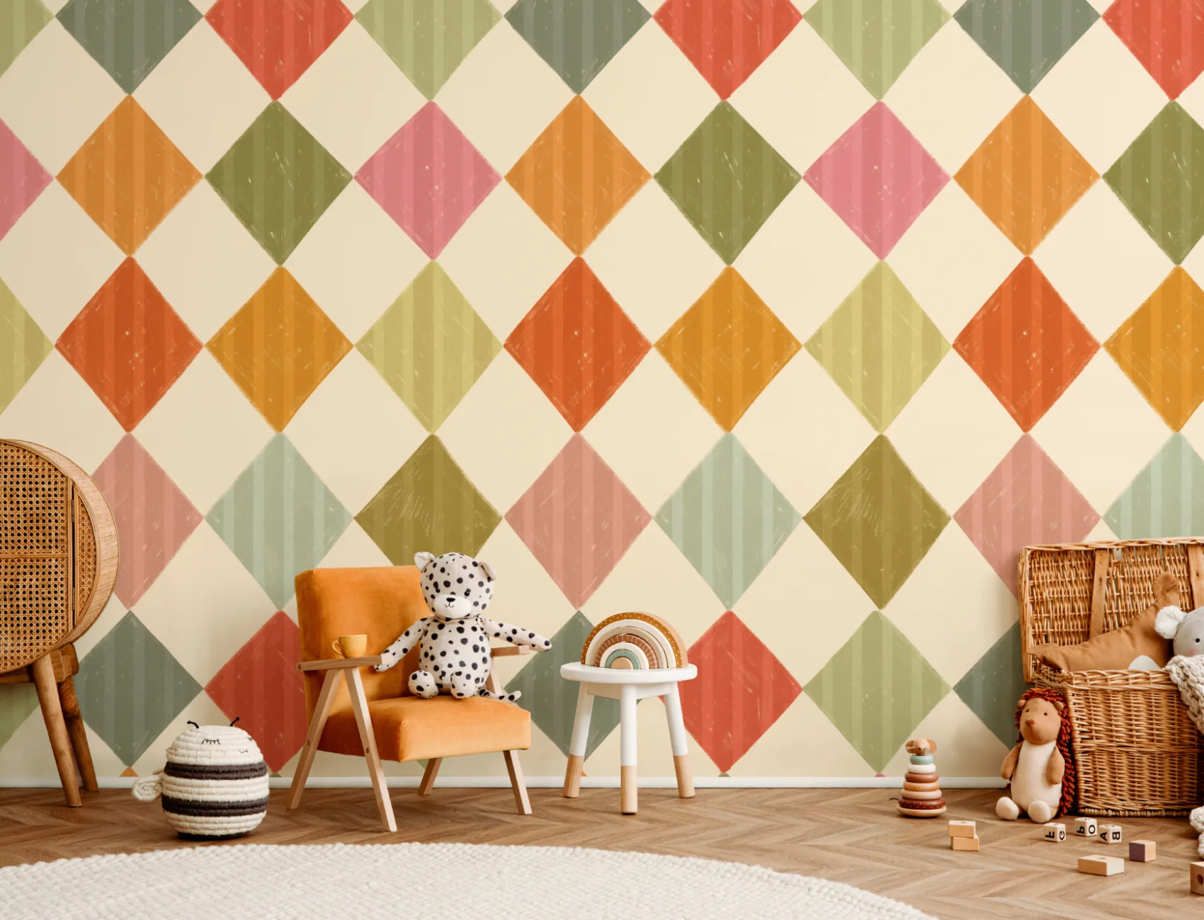 Heldere Multi Stripe Harlekijn Muurschildering