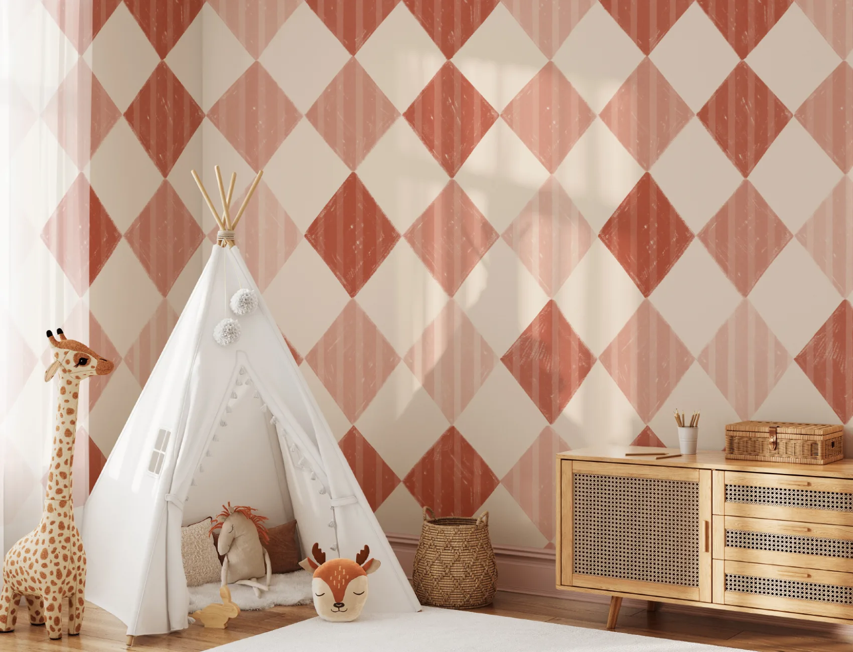 Red Stripe Harlequin Mural
